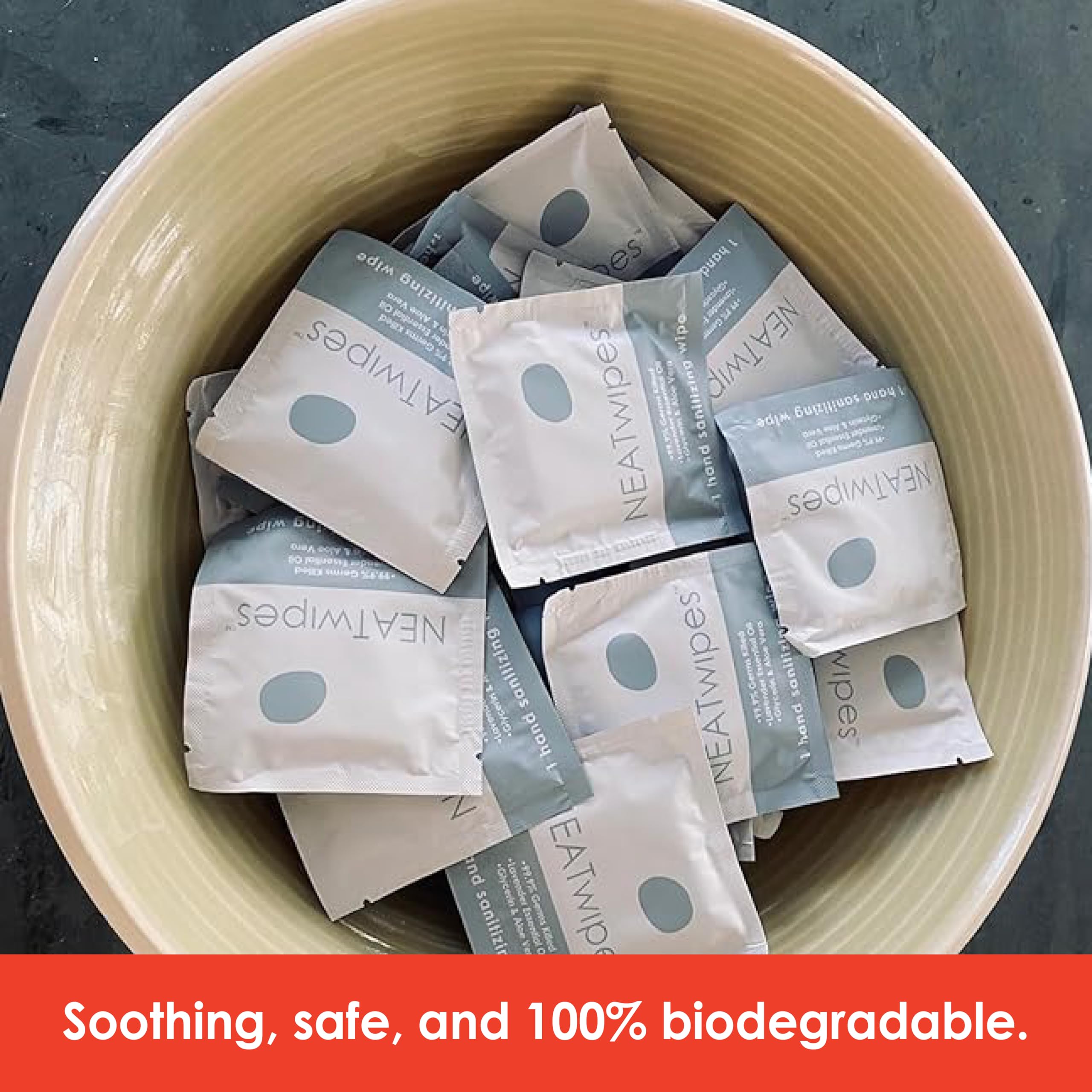 NEATwipes Hand Sanitizing Wipes | Travel Size | Disposable Wet Wipe & Biodegradable | Fresh Citrus Essential Oil | Soothing Aloe Vera | 24 Individually Wrapped Wipes