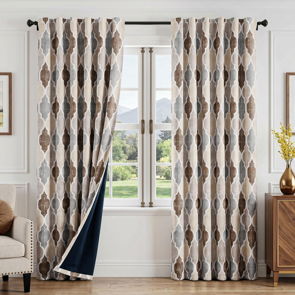 Beauoop 100% Blackout Curtains 45 Inches Long 2 Panels for Bedroom Living Room Aqua Grey Moroccan Geo Room Darkening Thermal Insulated Soundproof Grommet Top Window Treatments Drapes, 50x45 Set of 2