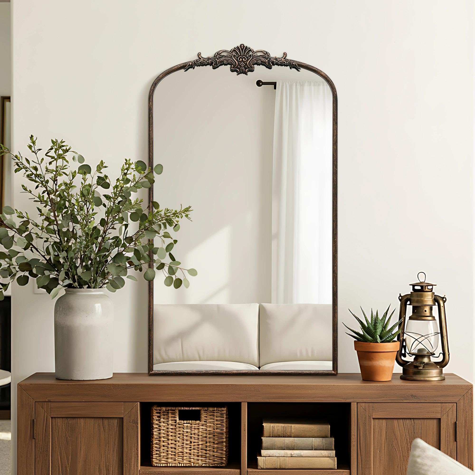 Besdomus Vintage Arched Black Mirror: 32"x24" French Large Black Vintage Wall Mirror - Baroque Traditional Ornate for Living Room/Fireplace/Bathroom- Ideal Gifts for Housewarming/Birthday