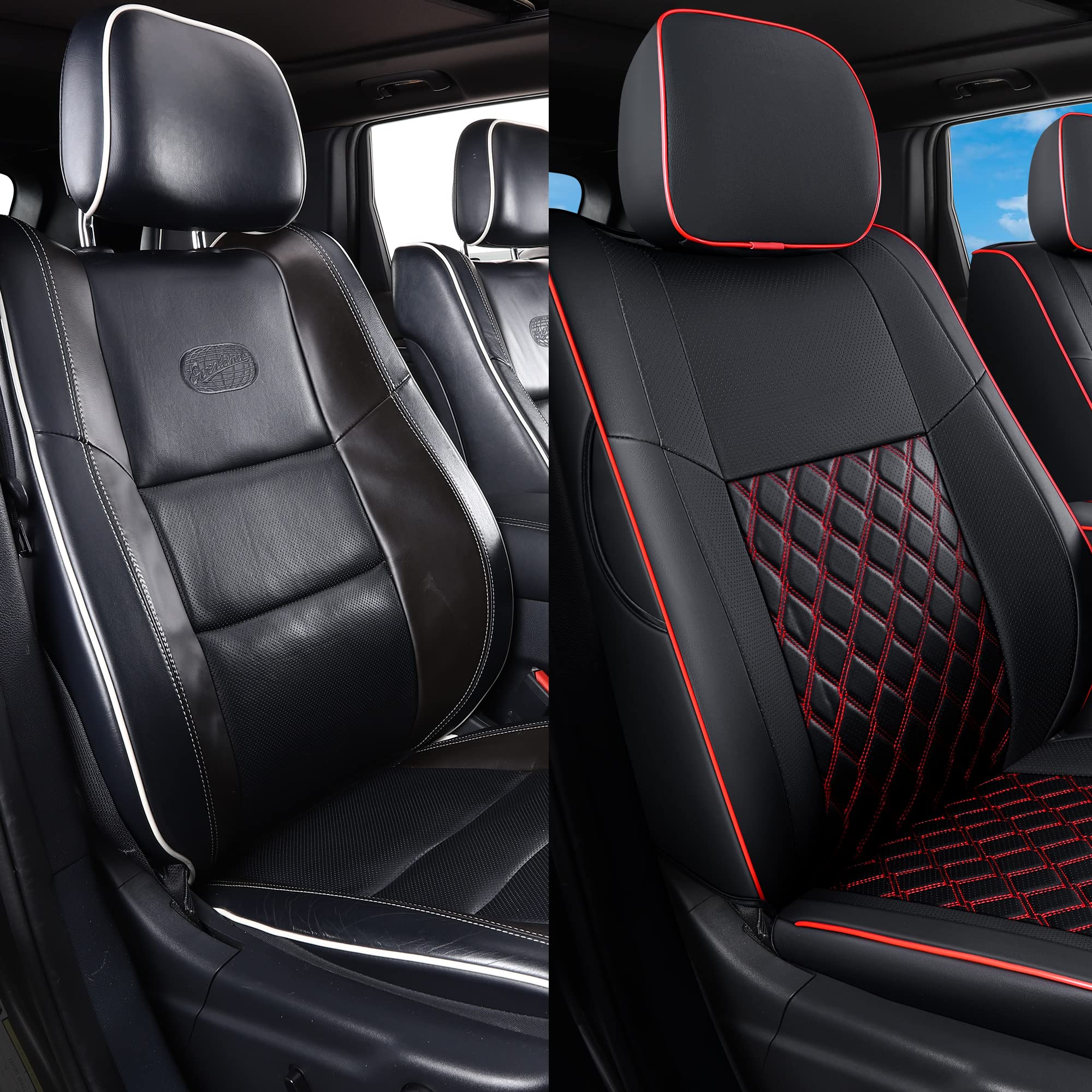 Huidasource Grand Cherokee Seat Covers, 2 Pieces Waterproof Leather Customized Car Seat Cushion Covers Protectors Compatible with Jeep Grand Cherokee 2011-2022 (2Pcs Front/Black)