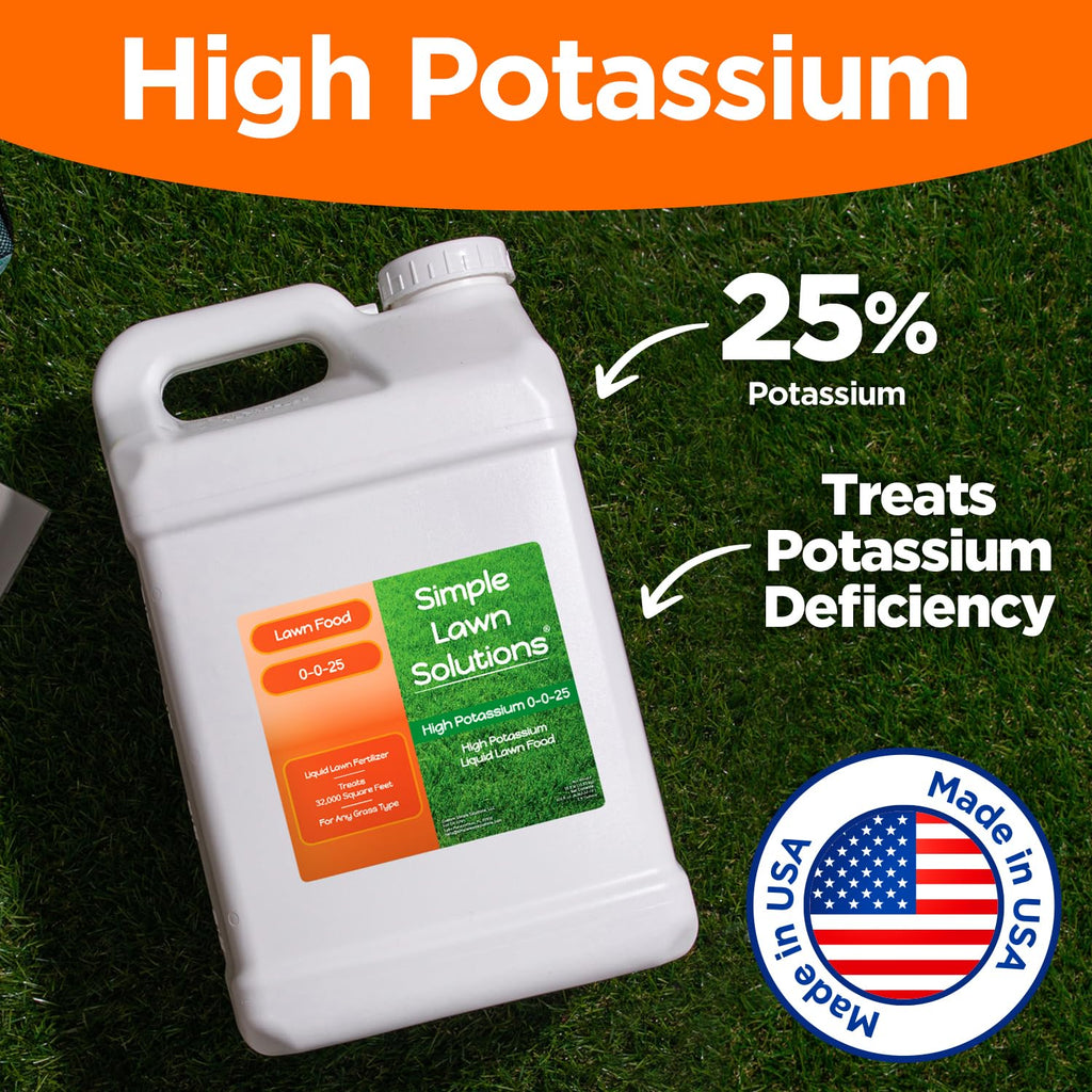 Simple Lawn Solutions - High Potassium Lawn Food Liquid Fertilizer 0-0-25 - Concentrated Spray - Turf Grass Vigor and Plant Hardiness - Summer and Fall - Any Grass Type (1 Gallon)