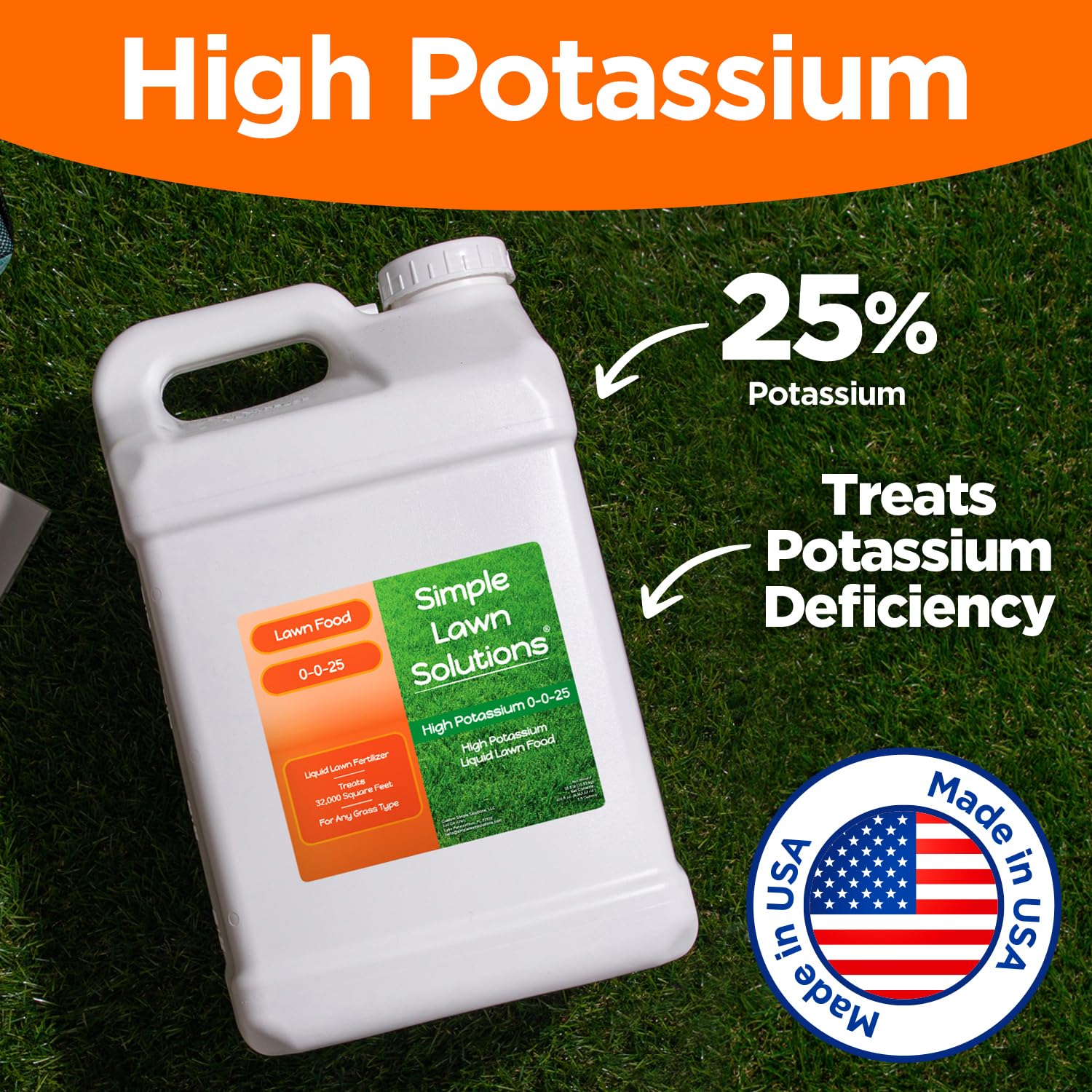 Simple Lawn Solutions - High Potassium Lawn Food Liquid Fertilizer 0-0-25 - Concentrated Spray - Turf Grass Vigor and Plant Hardiness - Summer and Fall - Any Grass Type (1 Gallon)