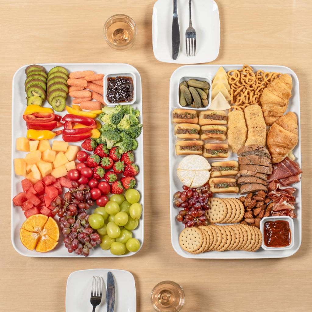 DELLING Large Serving Platter Set of 3, 16/14/12 Inch Porcelain Serving Trays for Party - Black Ceramic Rectangular Platters for Entertaining,Platter for Thanksgiving Christmas, Dishwasher Oven Safe