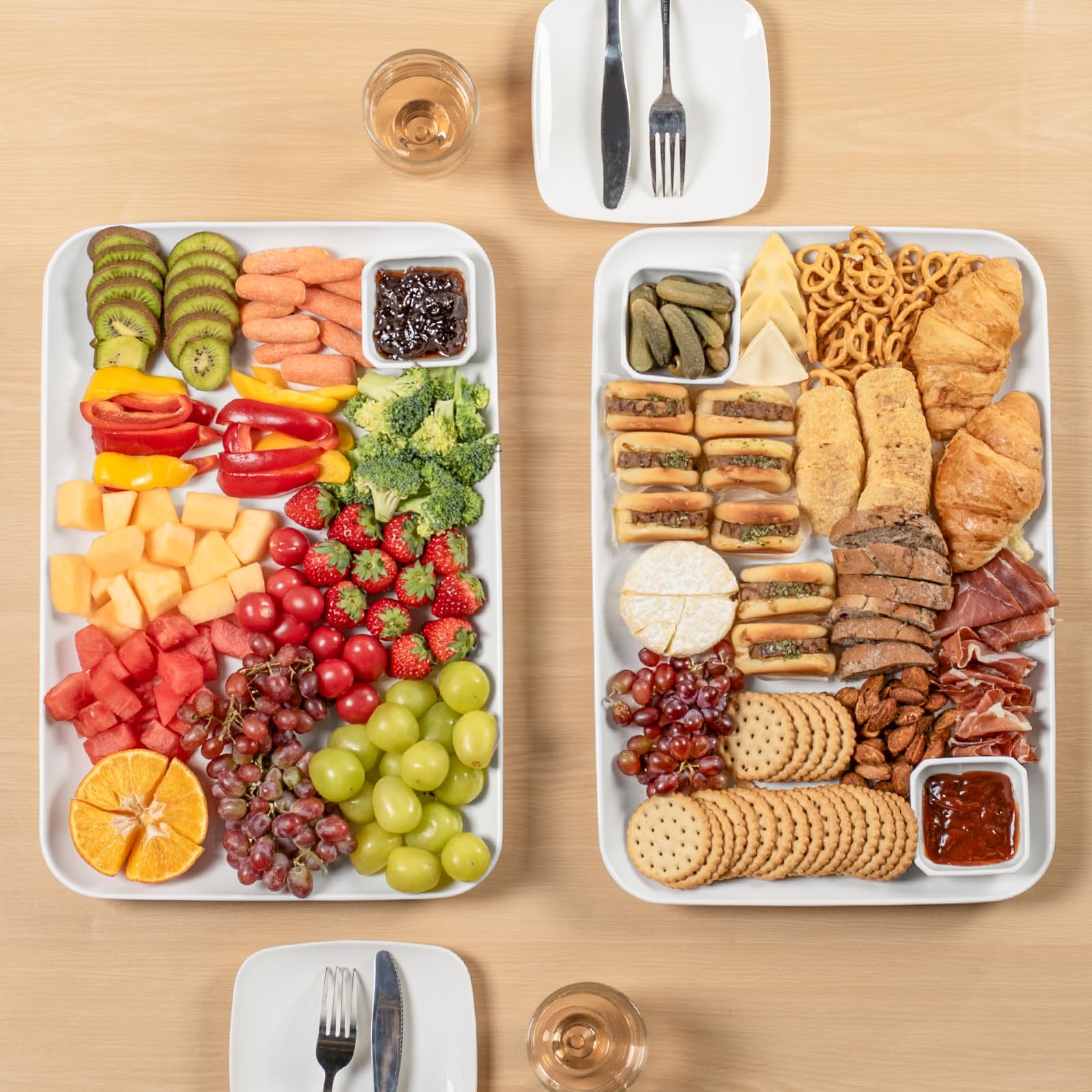 DELLING Large Serving Platter Set of 3, 16/14/12 Inch Porcelain Serving Trays for Party - Black Ceramic Rectangular Platters for Entertaining,Platter for Thanksgiving Christmas, Dishwasher Oven Safe