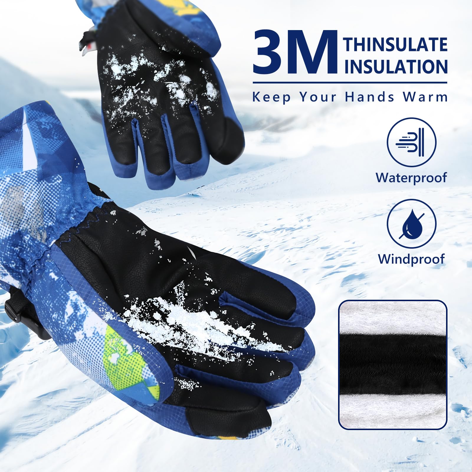 Ski Gloves,Snow Gloves Waterproof Winter Warm Cold Weather Touchscreen Gloves for Parent& Child Kids Skiing,Snowboarding