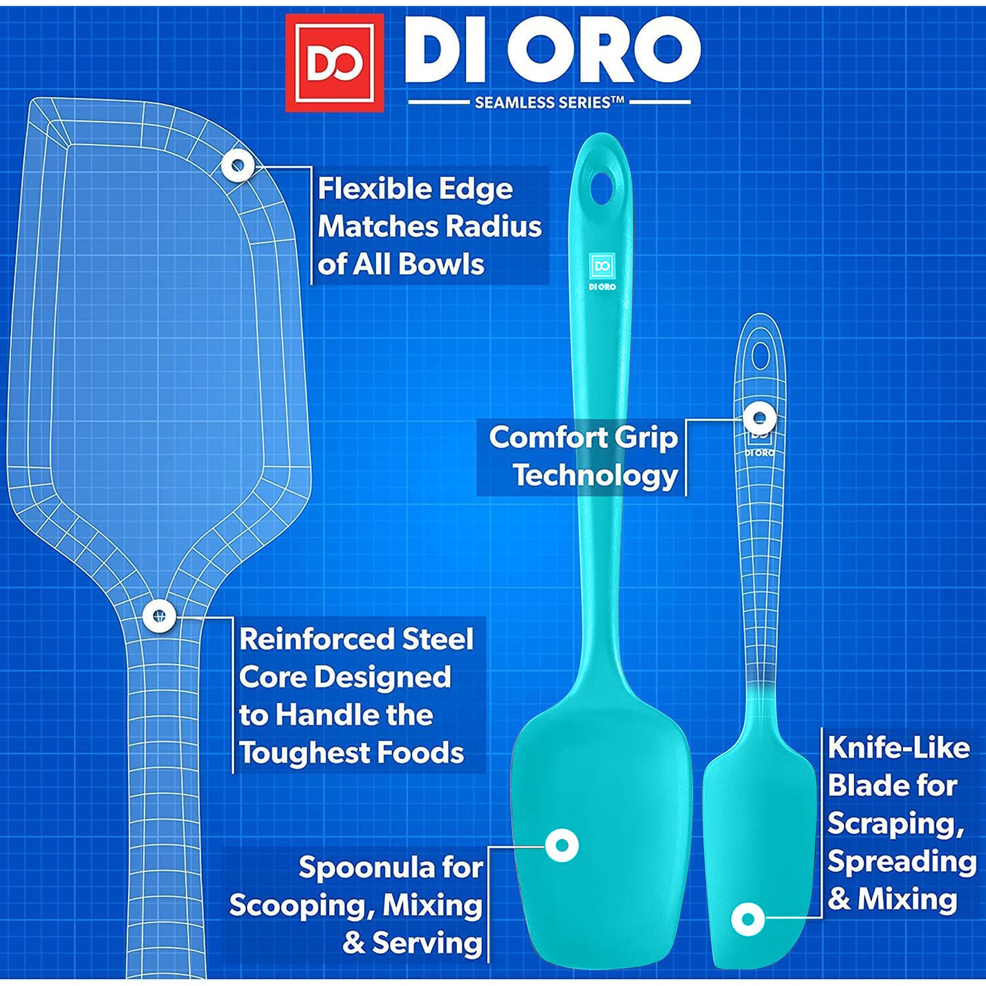 DI ORO Silicone Spatula Set - Rubber Kitchen Spatulas for Baking, Cooking, & Mixing - 600°F Heat-Resistant & BPA Free Silicone Scraper Spatulas for Nonstick Cookware - Dishwasher Safe (5pc, Black)