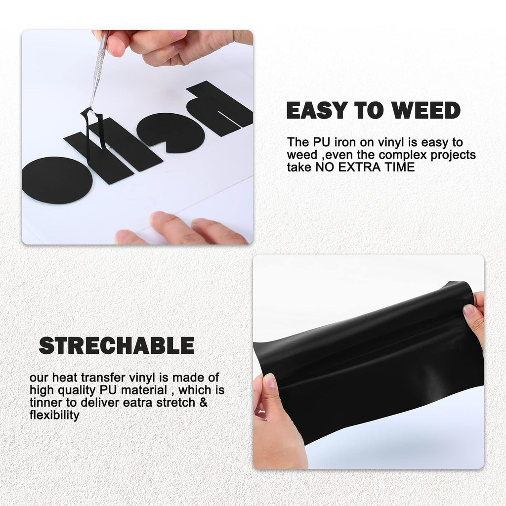 XSEINO HTV Black Heat Transfer Vinyl Sheets:13Pack 12" x 10" Black Iron on Vinyl for T-Shirt, for Cricut,Silhouette Cameo or Heat Press Machine(1 Sheet Teflon Included)