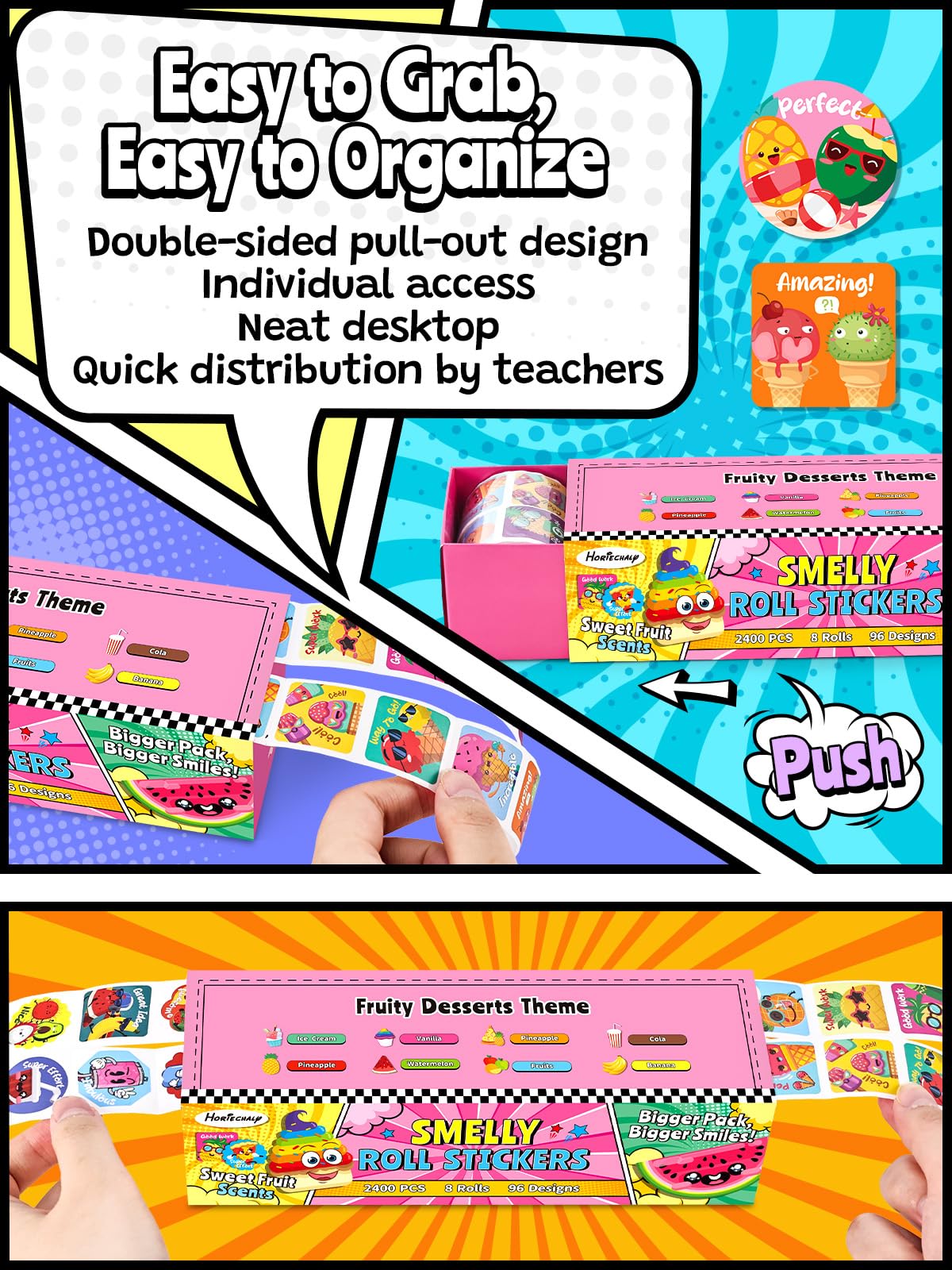 HORIECHALY 3 Rolls Scratch and Sniff Stickers for Kids, 600PCS Smelly Scented Stickers, Kid's Reward Sticker, Classroom Teacher Must Haves, School Supplies Incentives Christmas Children‘s Gift-1.57''