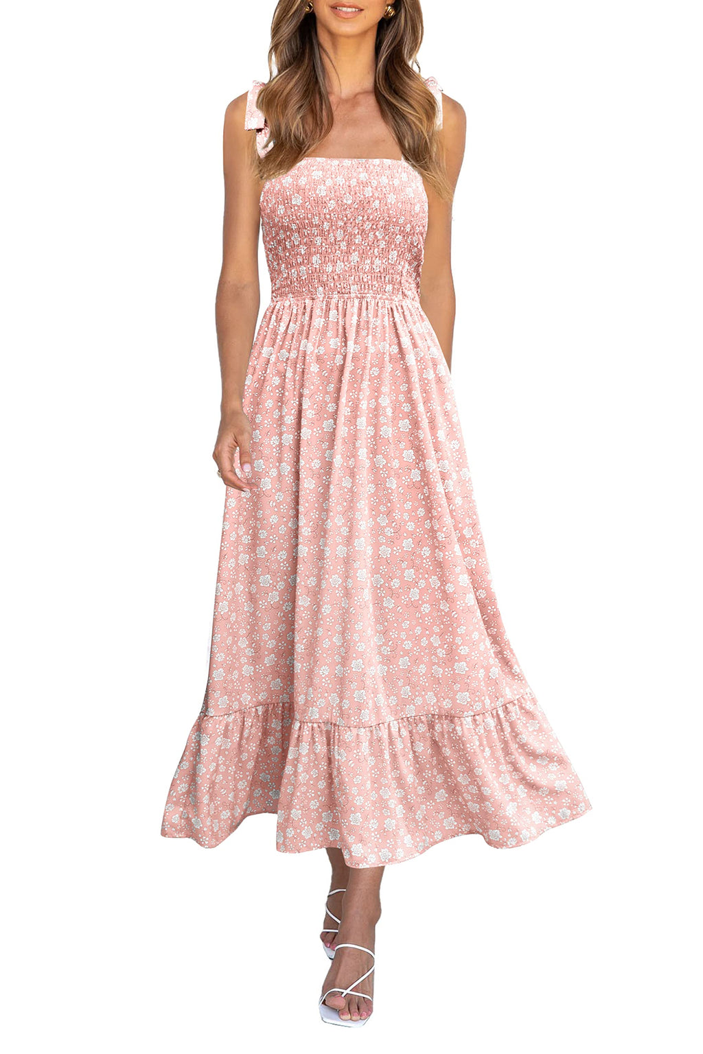 Imily Bela Womens Summer Floral Maxi Dress Boho Tie Strap Sleeveless Smocked A Line Beach Sundress Long Dresses