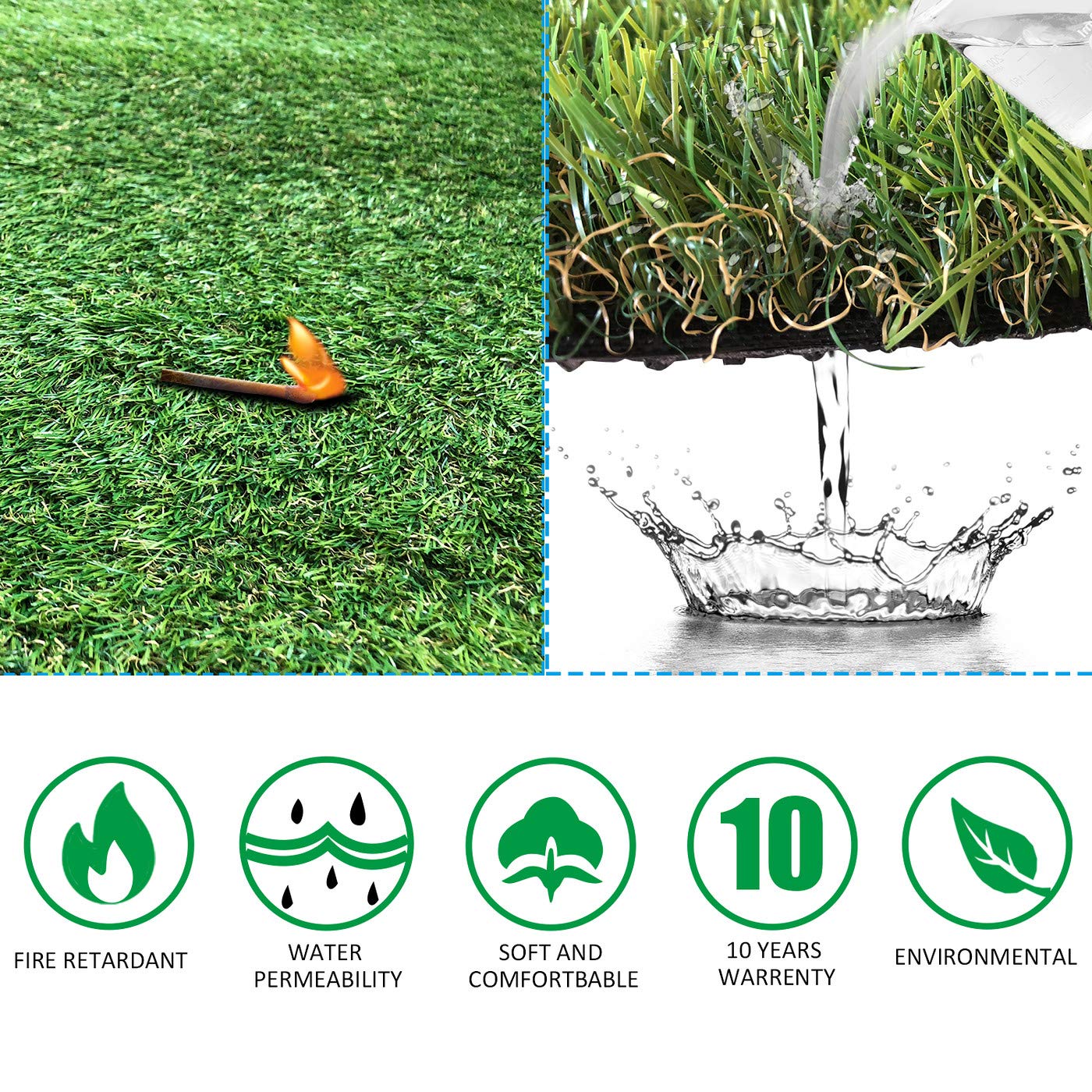 Petgrow 4FTx7FT Artificial Realistic & Thick Fake Mat for Outdoor Garden Landscape Pet Pad Dog Synthetic Grass Rug Turf