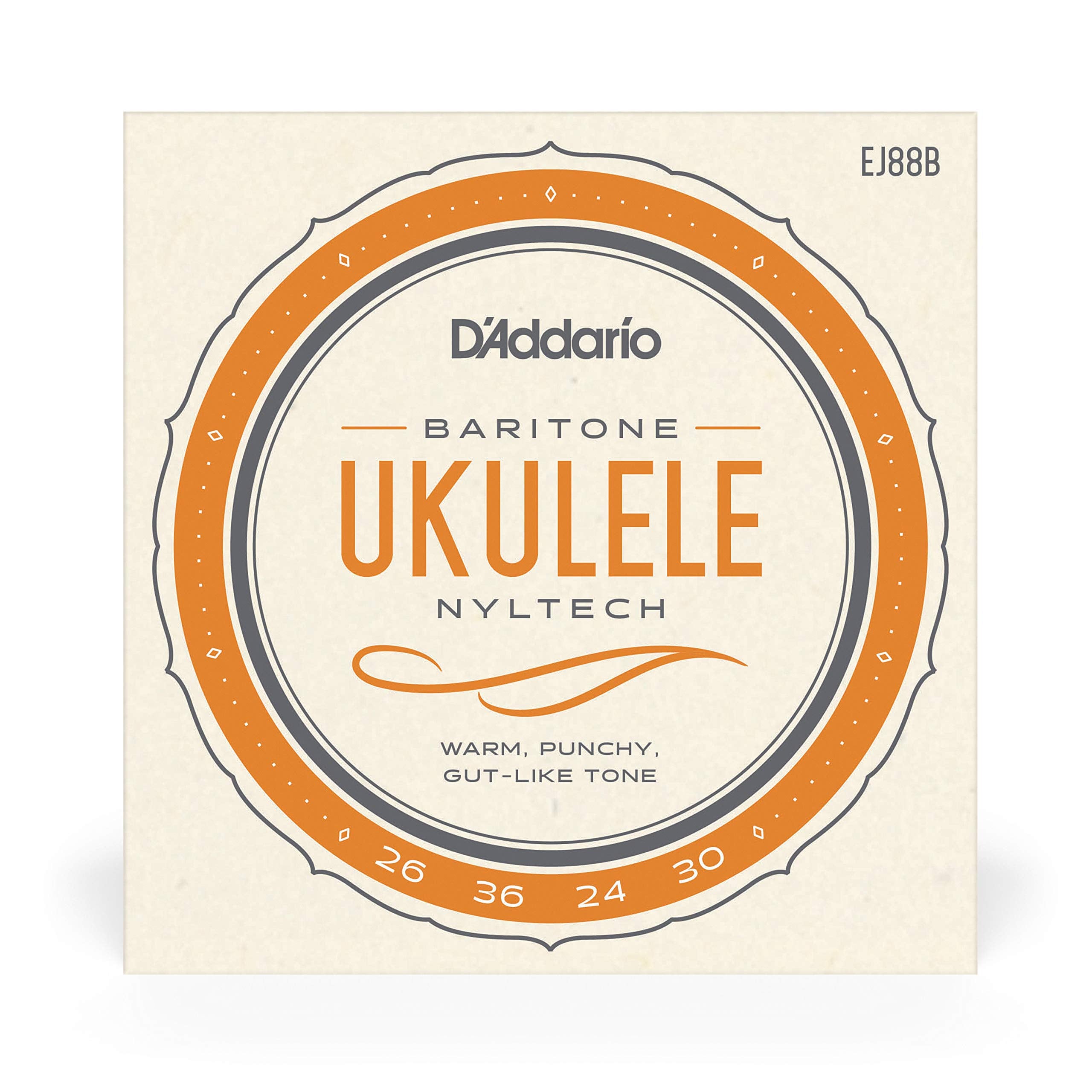 D'Addario Baritone Ukulele Strings, Fluorocarbon, EJ99B, 4-String Set, Pack of 1