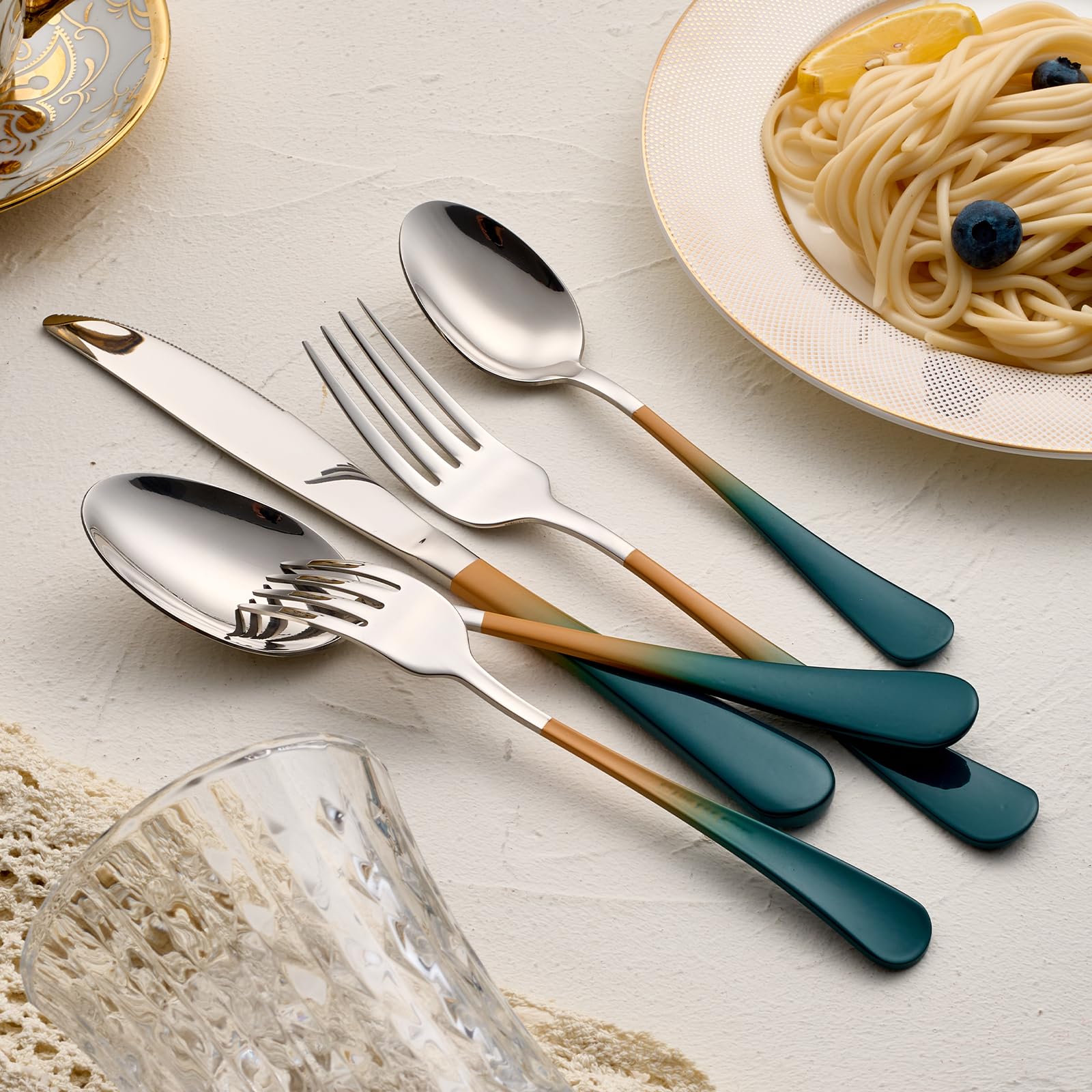 20-Pieces Blac and Pink Silverware Sets for 4,Pink Handle Stainless Steel Cutlery Set, Include Forks Spoons and Knives Set, Dishwasher Safe Utensil Sets for Home Restaurant