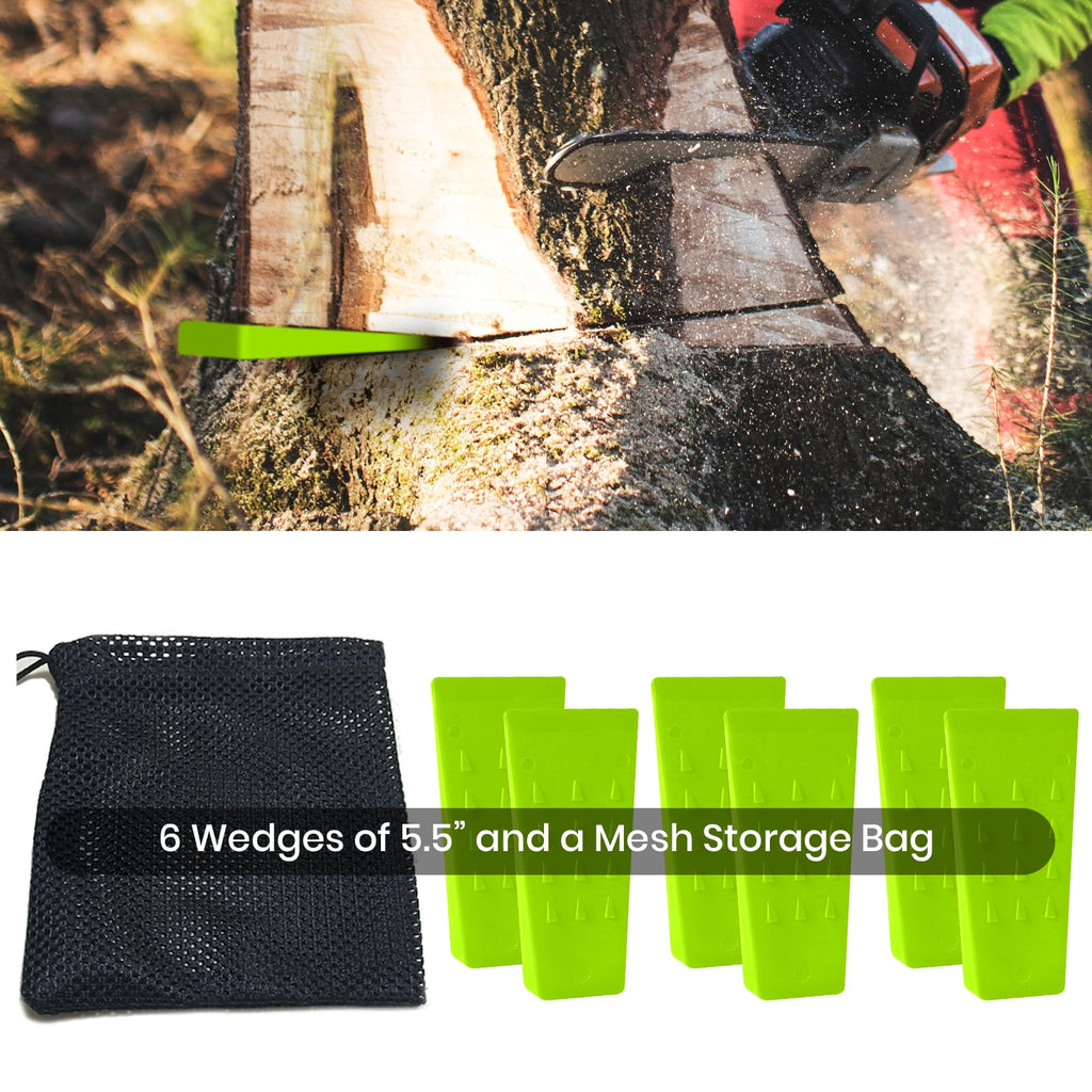 AR-PRO 6 Pack Tree Felling Wedges with Spikes for Safe Tree Cutting – 5.5” Wedges with Storage Bag; 6 Felling Dogs to Guide Trees Stabilize and Safely to Ground for Loggers and Fallers