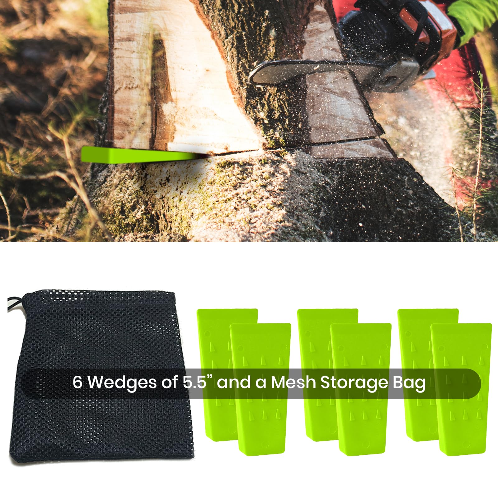 AR-PRO 6 Pack Tree Felling Wedges with Spikes for Safe Tree Cutting – 5.5” Wedges with Storage Bag; 6 Felling Dogs to Guide Trees Stabilize and Safely to Ground for Loggers and Fallers