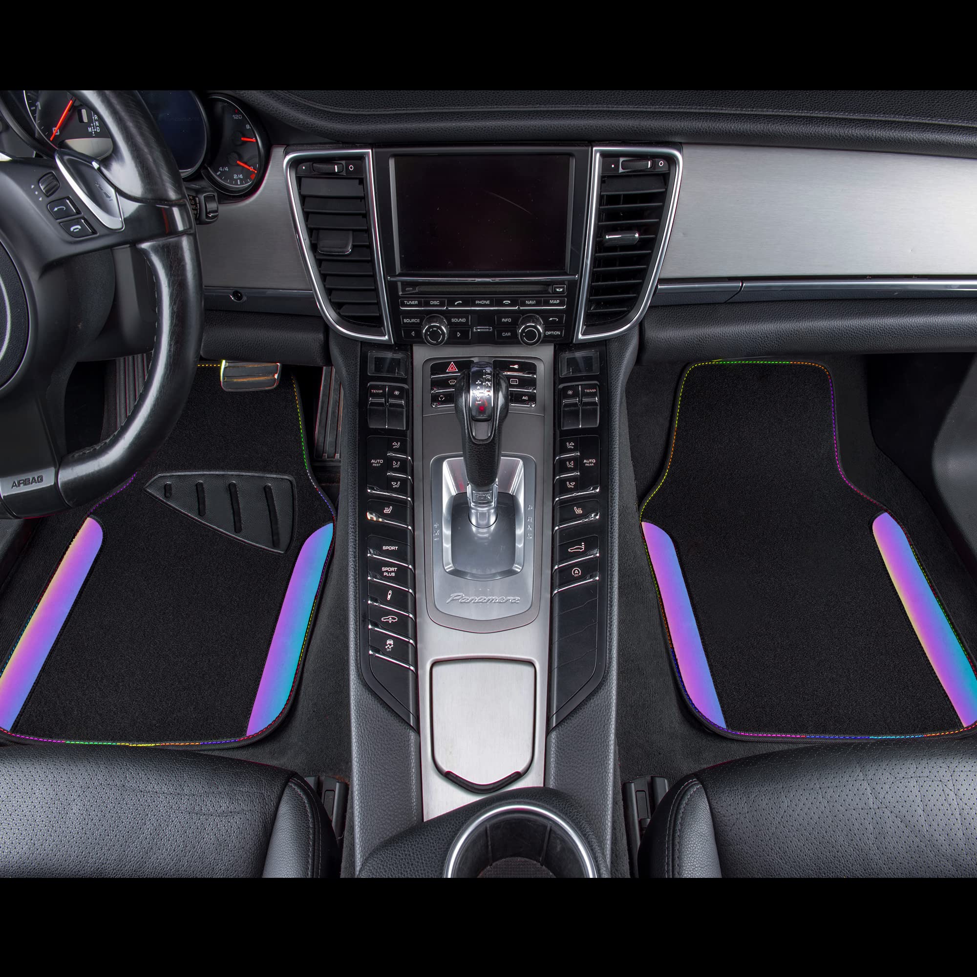 CAR PASS Beige Leather & Waterproof Car Carpet Floor Mats, Universal Car Mats Fit for SUV,Vans,sedans, Trucks,Set of 4pcs Car Carpet with Anti-Slip nibbs Driver Heel Pad (All Beige)