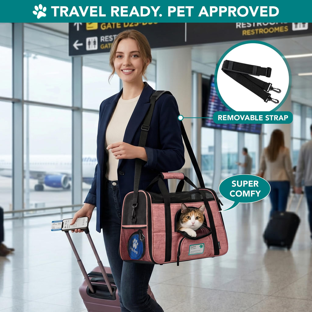 PetAmi Airline Approved Pet Carrier for Cats & Small Dogs, Soft Sided TSA Travel Carrier Bag with Sherpa Bed, Breathable Mesh Ventilation, Collapsible Bowl, Fits Under Seat, Up to 18 lbs, Small Black