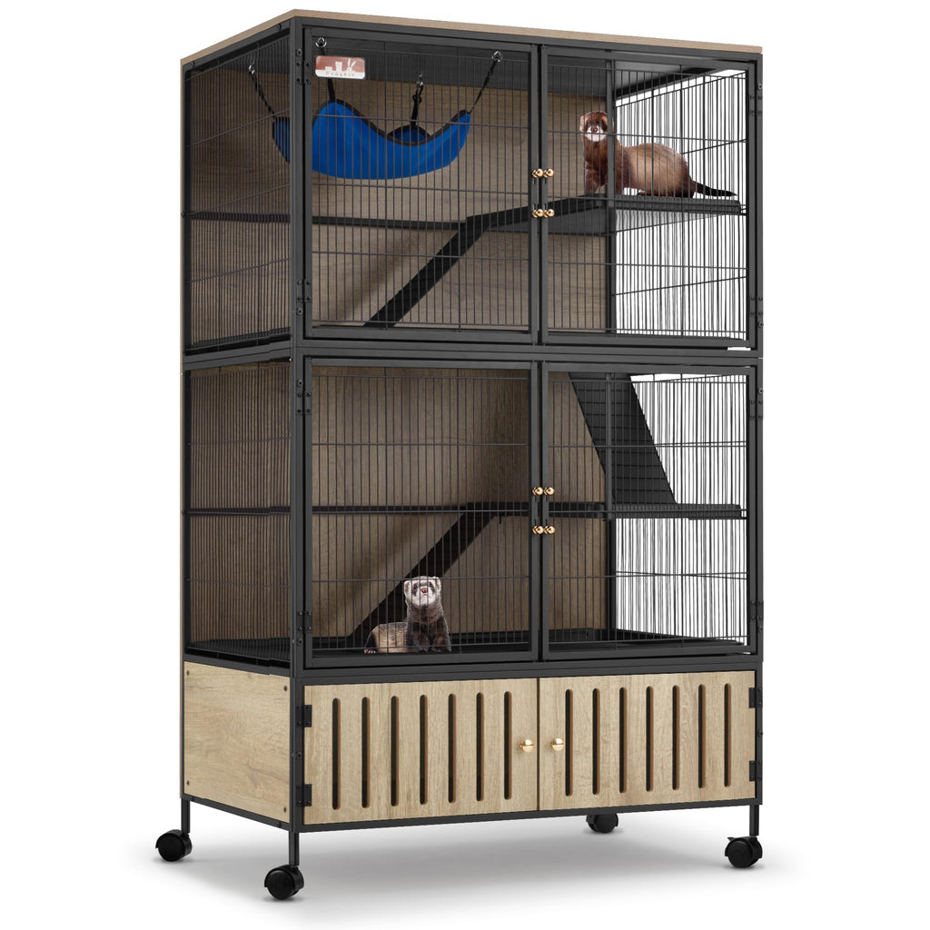Fragess Metal Large Guinea Pig Cages 5 Levels, 60" H Rolling Ferret Cage with Removable Ramps & Double Door, Cages with Locker, Squirrel Cage Christmas Decoration Pet Crate Furniture