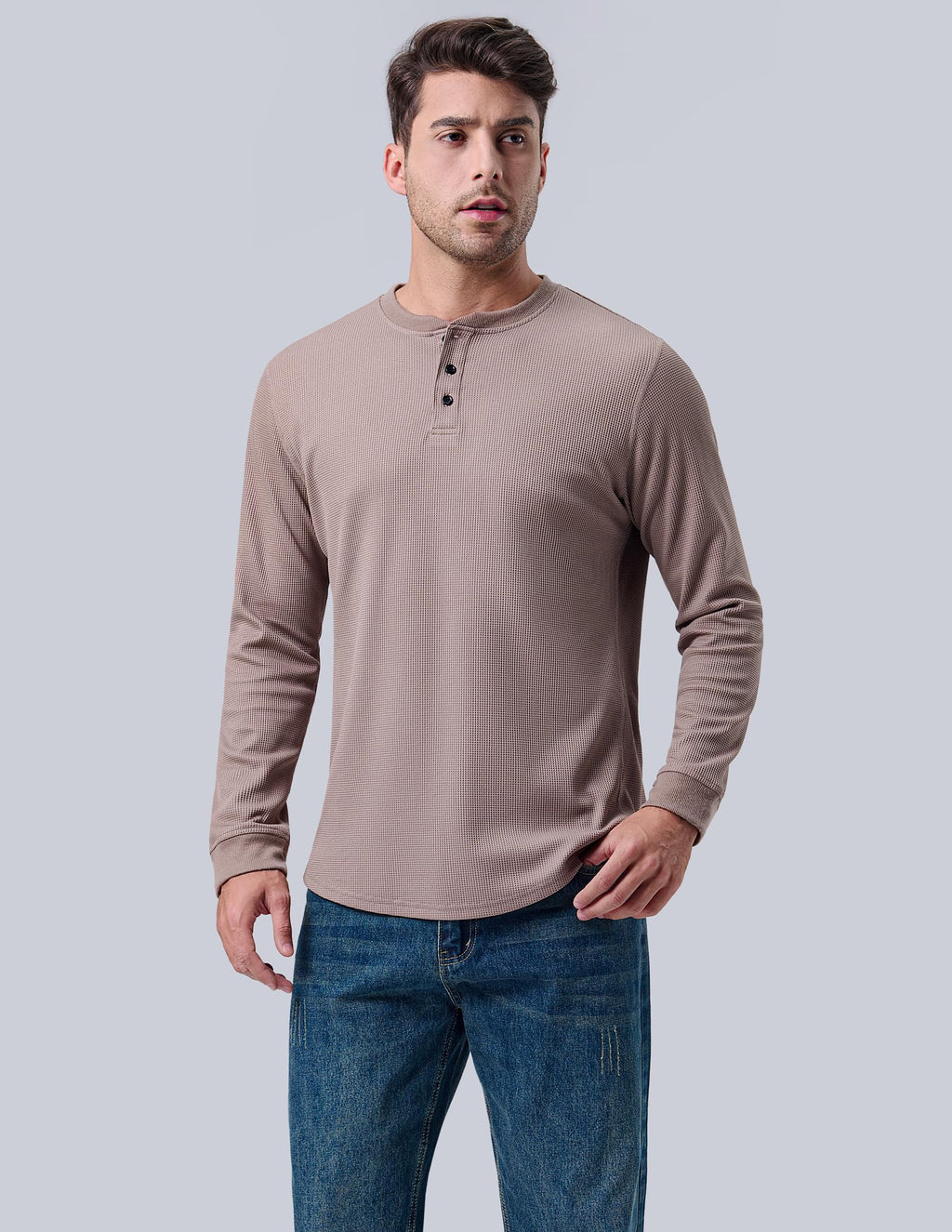 Liberty Pro 3 Pack Mens Waffle Henley Thermal Long Sleeve Shirts, Casual Fitted Fall Shirts for Men