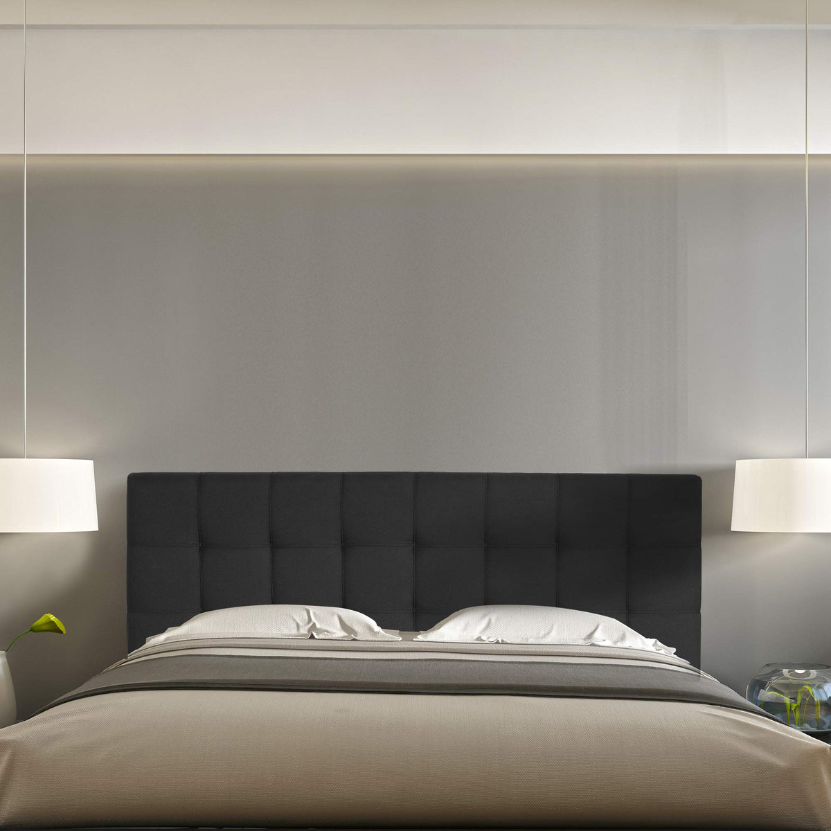 FURINNO Roanne Tufted Headboard, Twin, Black