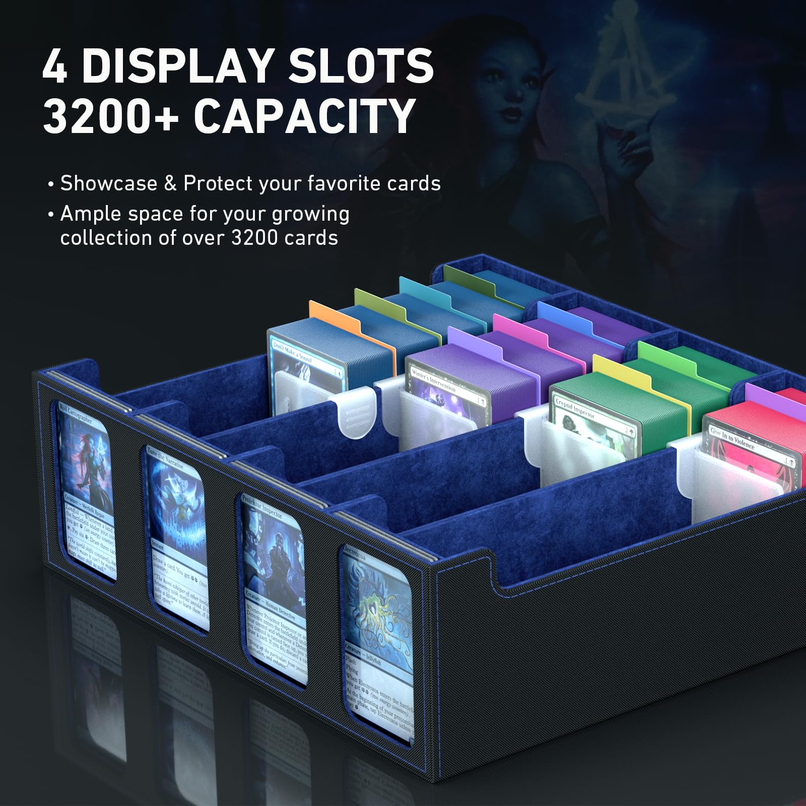 3-Row Trading Card Storage Box, Bulk Cards Case for 2400+ Mtg tcg Magic Playing Game Card Organizer, Commander Deck Box with 3 Supports & 24 Dividers