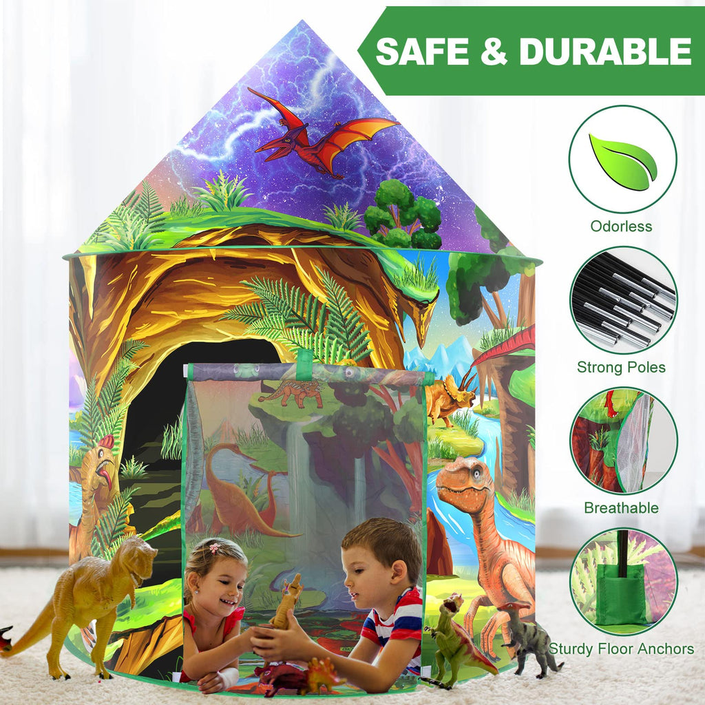 WillingHeart Play Tent for Kids Pretend Playhouse Indoor Outdoor Games Party Children Pop Up Foldable Tent Birthday Toy for Boys Girls Toddler Baby Playroom Gift, Wild Dinosaur Themed