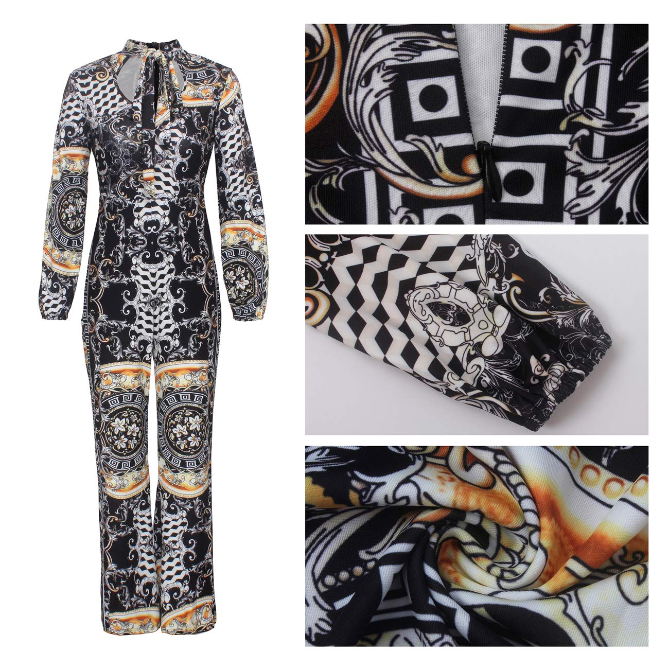 Jumpsuit for Women Sexy Elegant Long Straight Pants Cocktail Printing Jumpsuits Party Club with Zipper