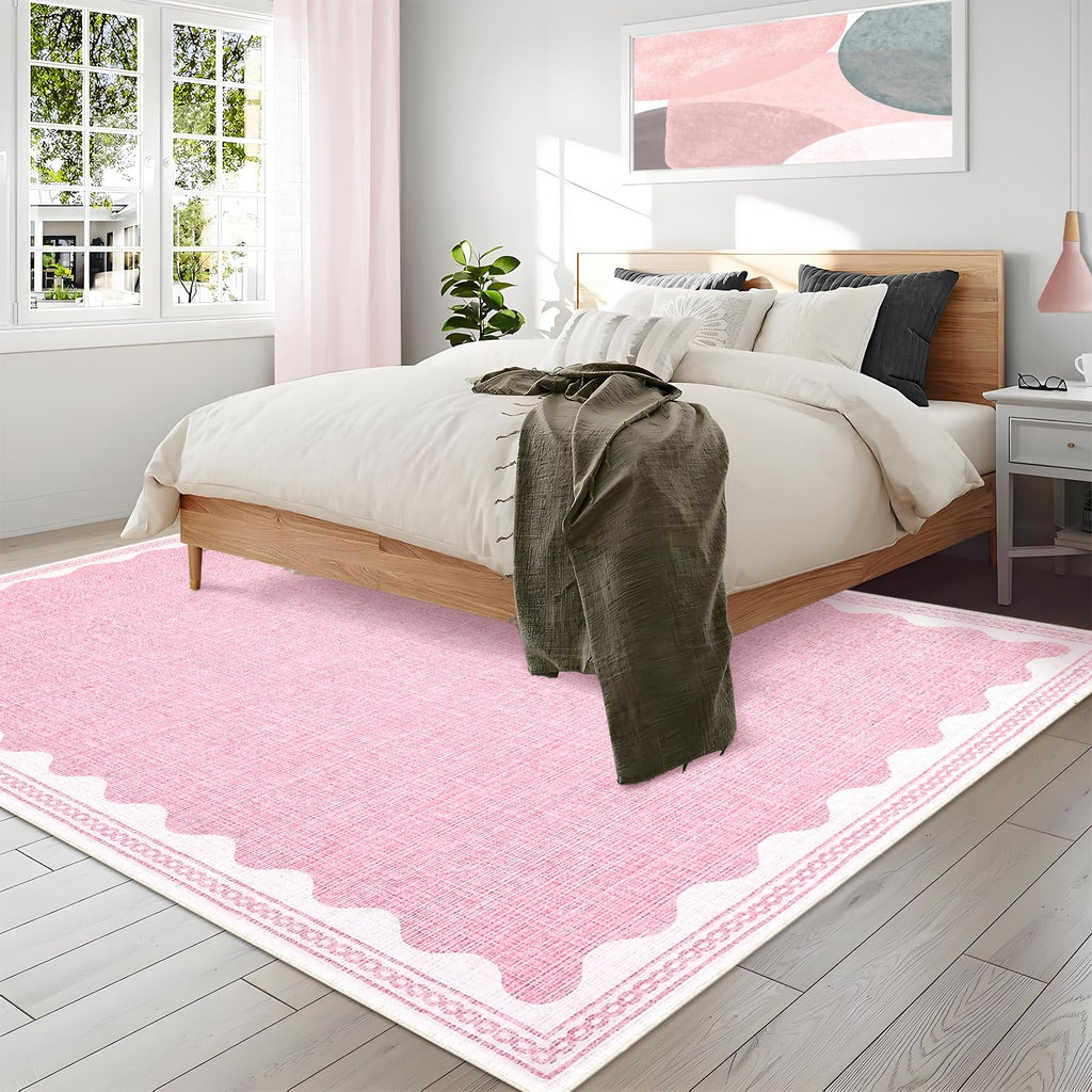 Scalloped Rug 2x3 Rugs for Entryway, Solid Blue Rugs Small Area Rug Non Slip Scalloped Bath Mat, Washable Front Door Mat Indoor Entrance,Soft Girls Nursery Dorm Carpet for Bedroom Kitchen