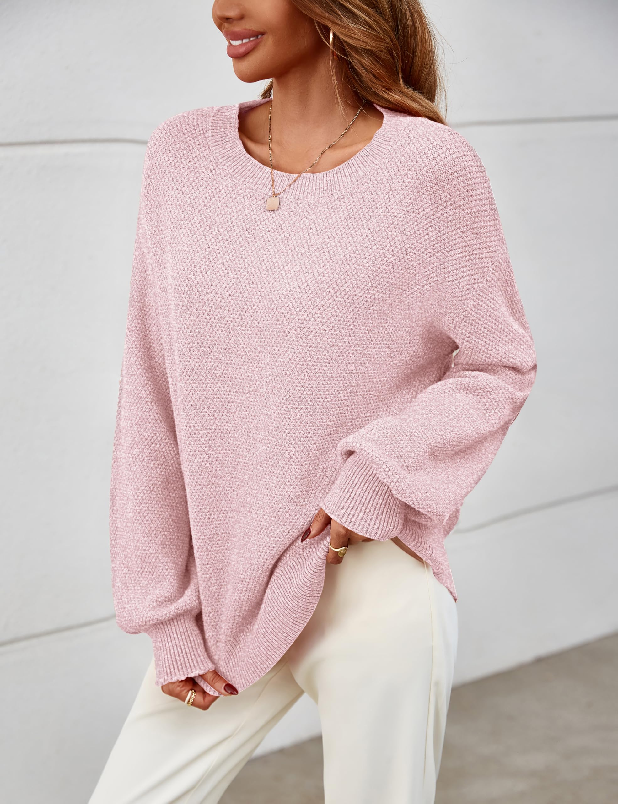 MEROKEETY Sweaters for Women Fall Winter 2026 Oversized Pullover Spring Crew Neck Long Sleeve Heathered Knit Tops