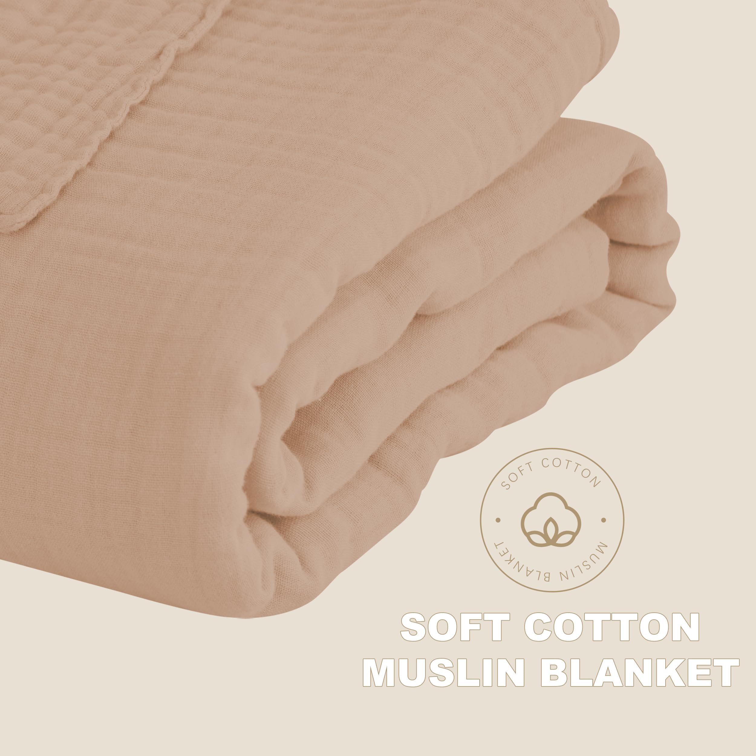 Cosy Family 4 Layer Muslin Bed Blanket - Breathable and Lightweight Gauze Boho Blanket for Spring, Soft 100% Cotton Muslin Blanket, Brown, 55x80 Inches