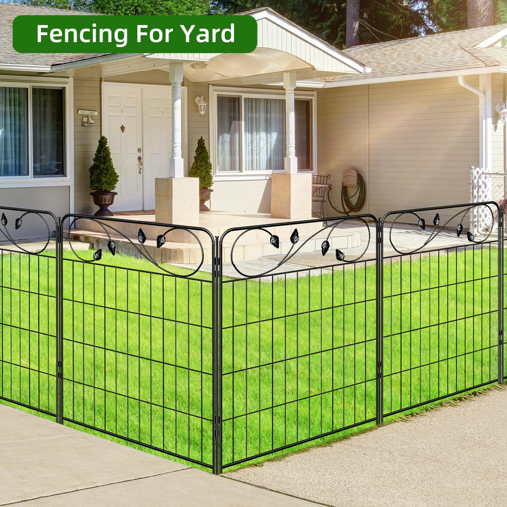FOREHOGAR Decorative Metal Garden Fence 24in(H) X10ft(L) 5 Panels Leaf Black Rustproof Wire Border Fence for Landscape Patio Flower Bed Garden Fencing Panel Animal Barrier for Dogs