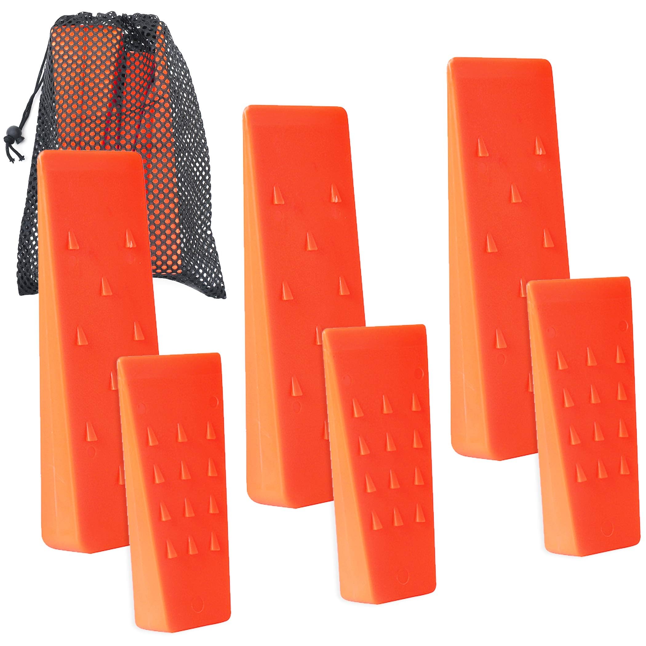 AR-PRO 6 Pack Tree Felling Wedges with Spikes for Safe Tree Cutting – 5.5” Wedges with Storage Bag; 6 Felling Dogs to Guide Trees Stabilize and Safely to Ground for Loggers and Fallers