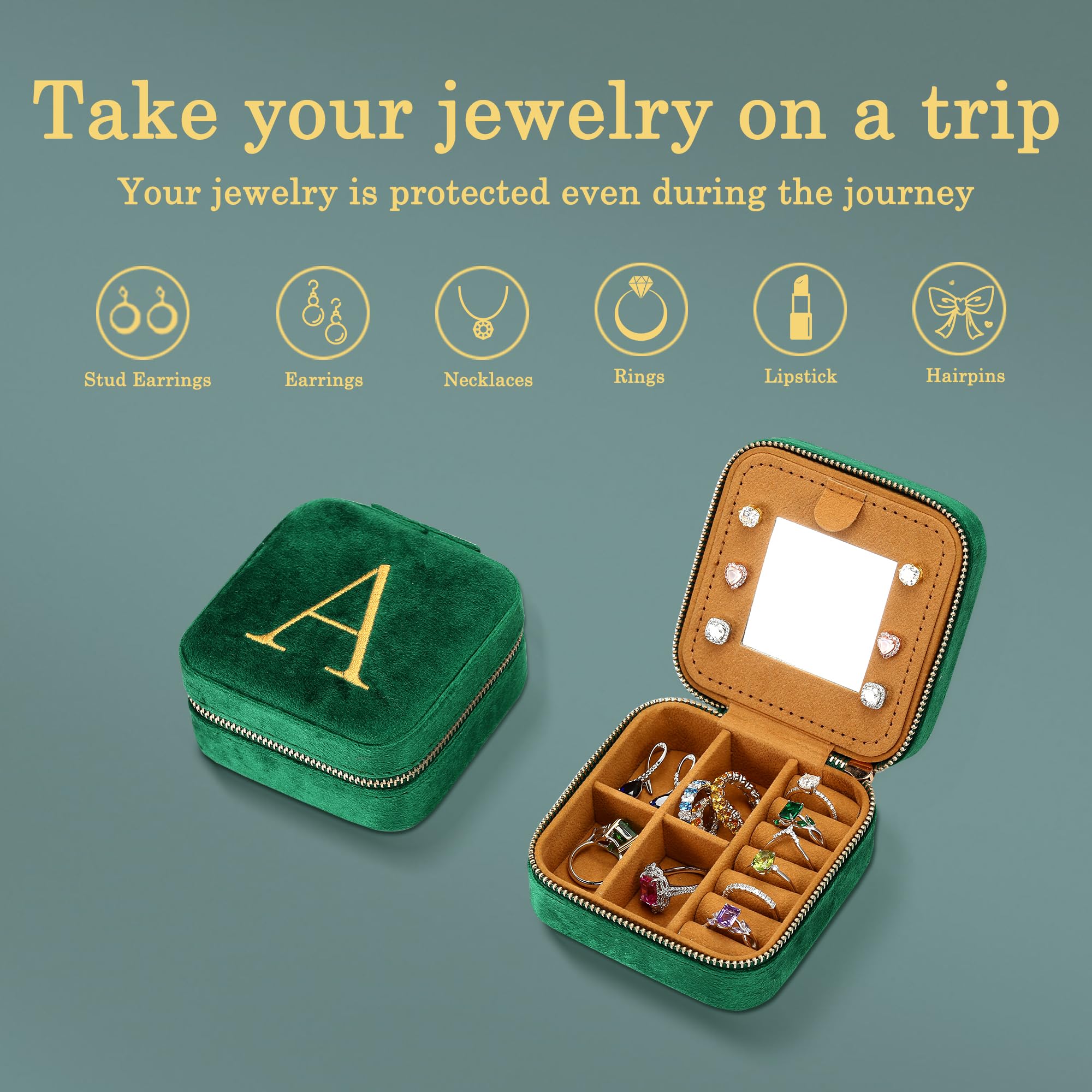 Parima Gift for Women - 21st 30th 40th 50th 60th 70th Birthday Gifts for Women Her, Personalized Birthday Gifts Idea, Jewelry Box Travel Jewelry Case - Letter S, Green