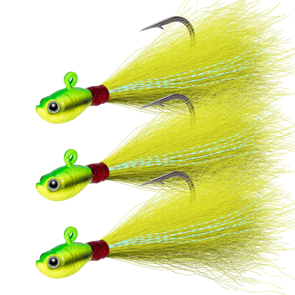 Dr.Fish 3 Pack Bucktail Jig Lure Hair Jig Saltwater Freshwater Lures Surf Fishing Bass Flounder Striper Bluefish Halibut Redfish