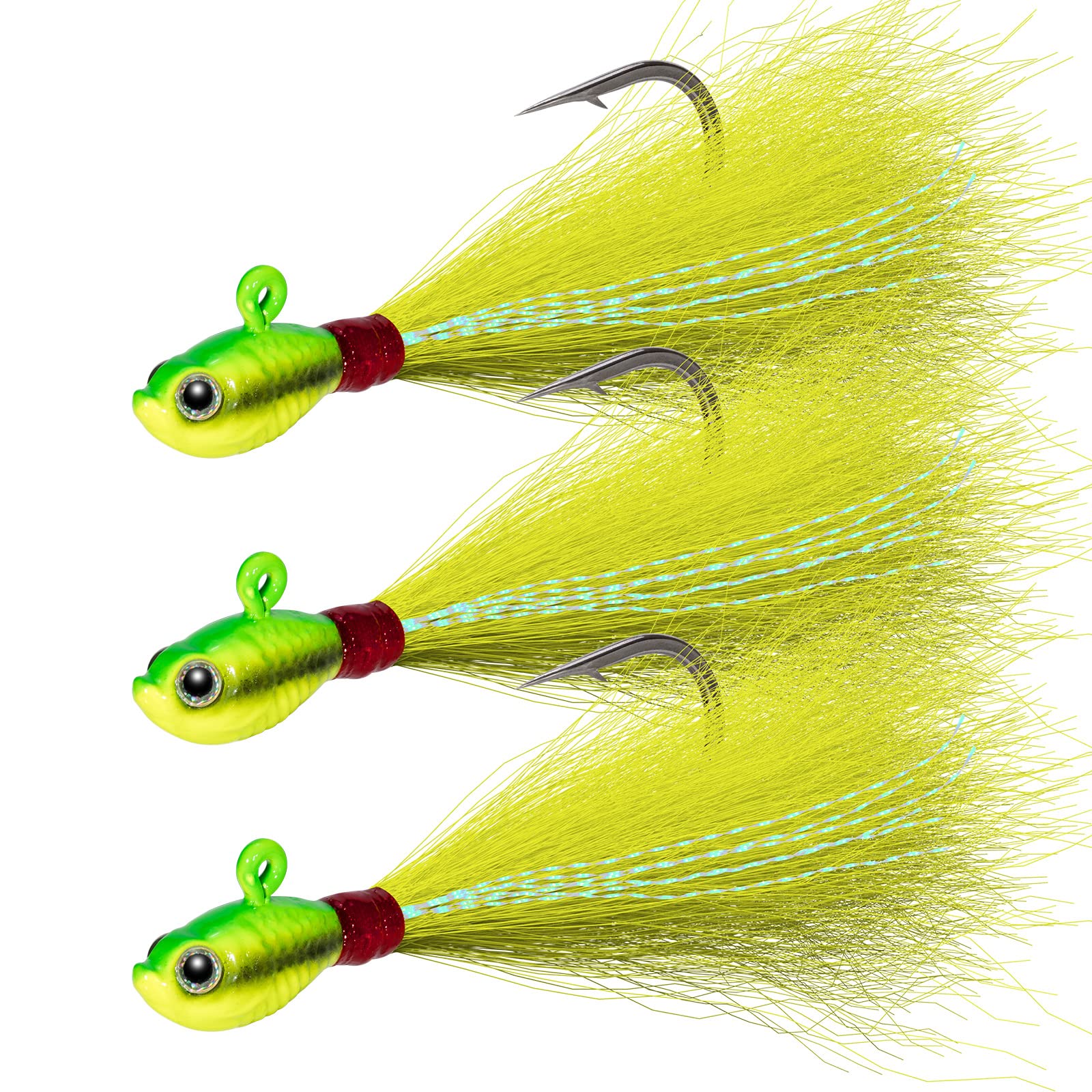 Dr.Fish 3 Pack Bucktail Jig Lure Hair Jig Saltwater Freshwater Lures Surf Fishing Bass Flounder Striper Bluefish Halibut Redfish