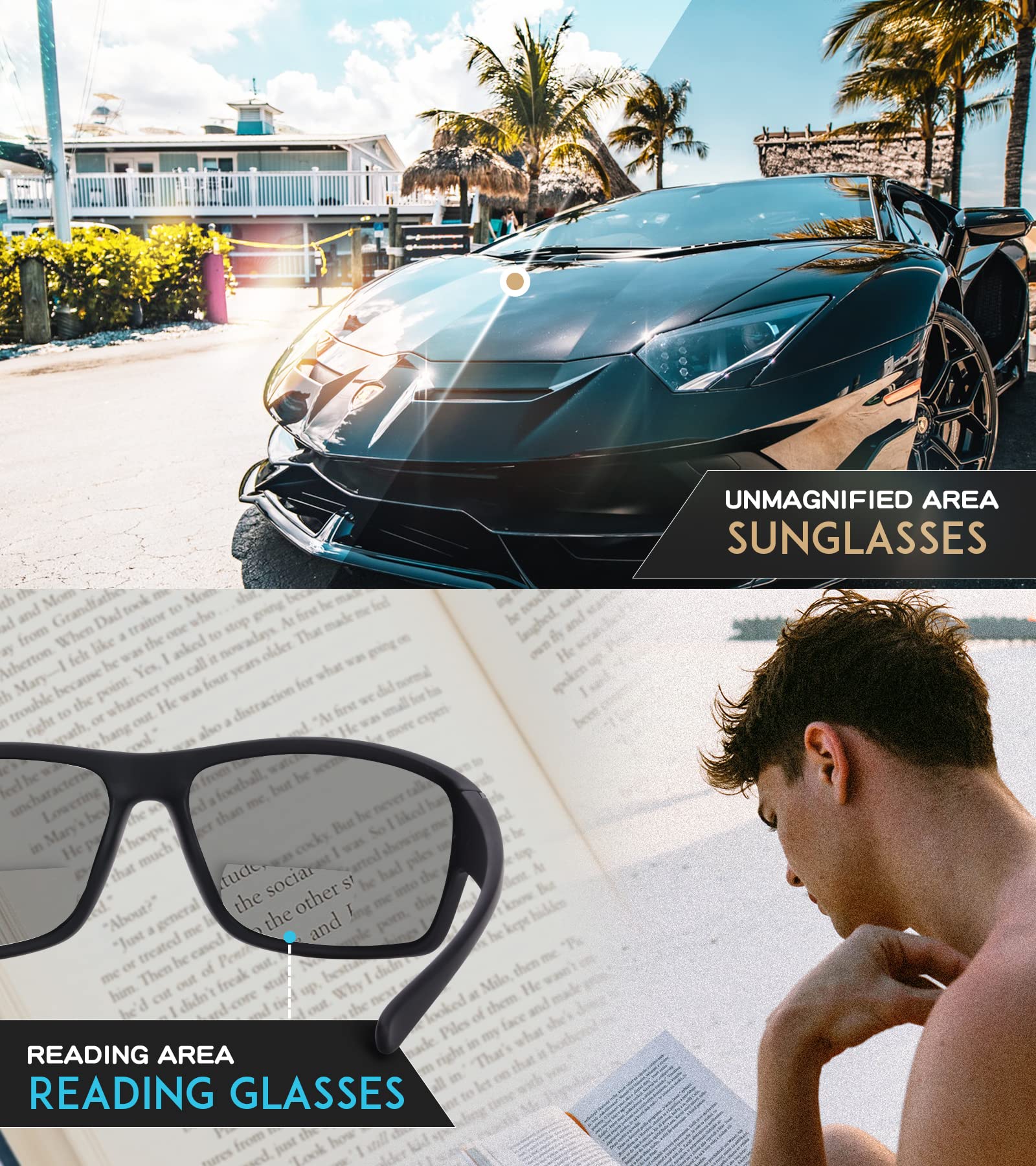 SKYOAK 3 PACK Evolved Unbreakable Bifocal Reading Sunglasses Men TR90 Frame Wrap Around Design Glasses UV 400 Protection Outdoor Sun Reader Sports/Driving (Black & Blue & Tortoise +1.50)