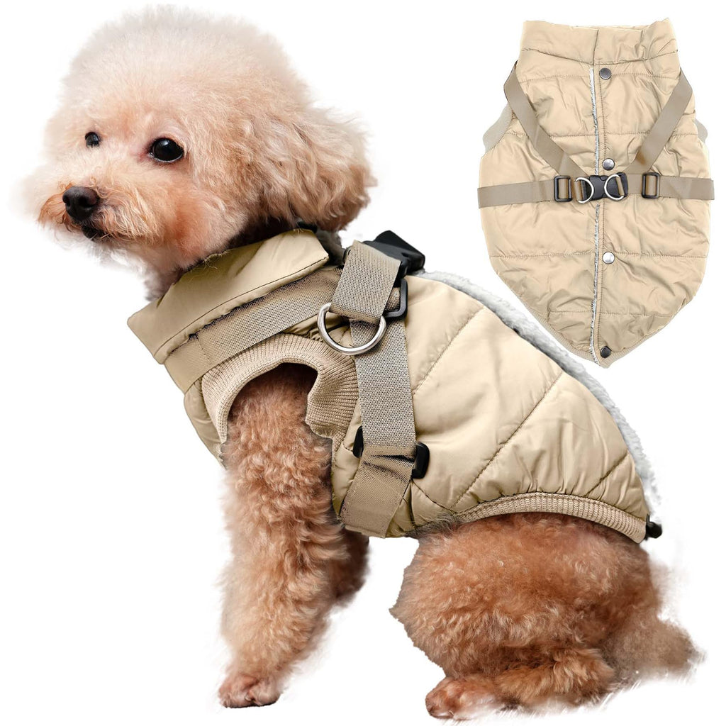 JoyDaog Dog Jacket with Harness,Fleece Lined Warm Puppy Coat for Winter,Soft Windproof Small Dog Vest,Green XS