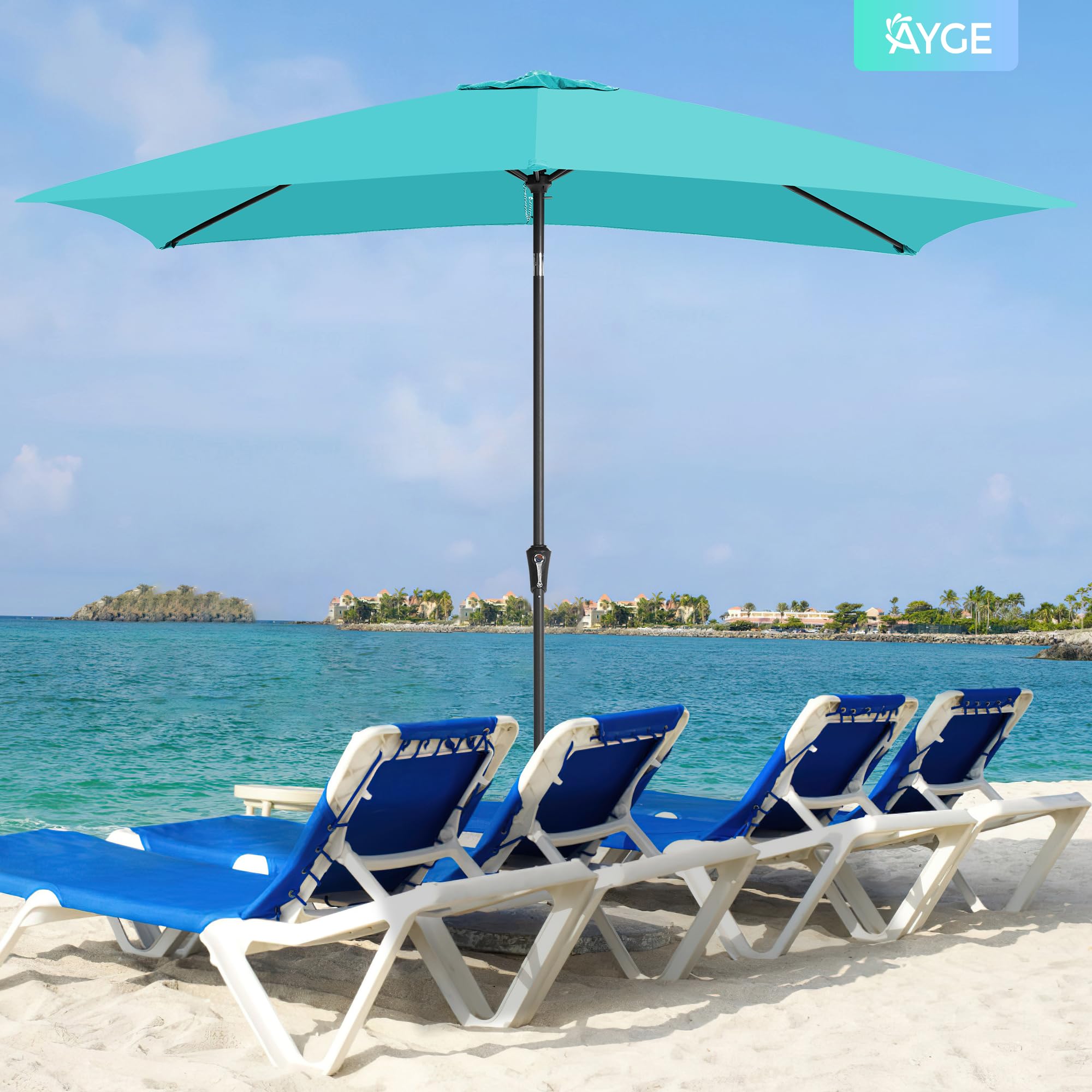 Ayge 6.5x10FT Rectangular Patio Umbrella Outdoor Table Umbrella w/Push Button Tilt & Crank Rectangle Market Umbrella UV Protection for Garden,Deck,Lawn,Yard & Pool,Beige