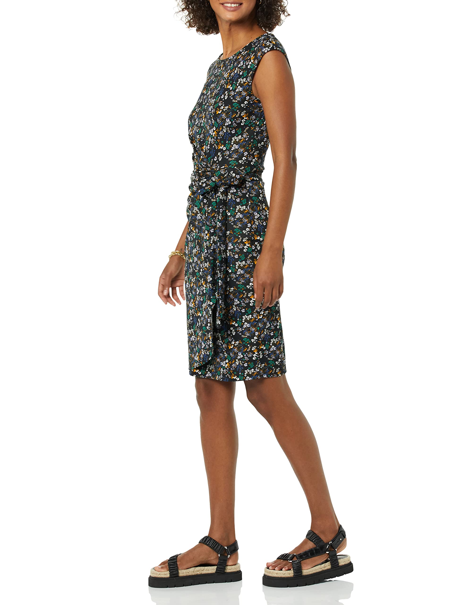 Amazon Essentials Women's Cap Sleeve Boat-Neck Faux Wrap Dress