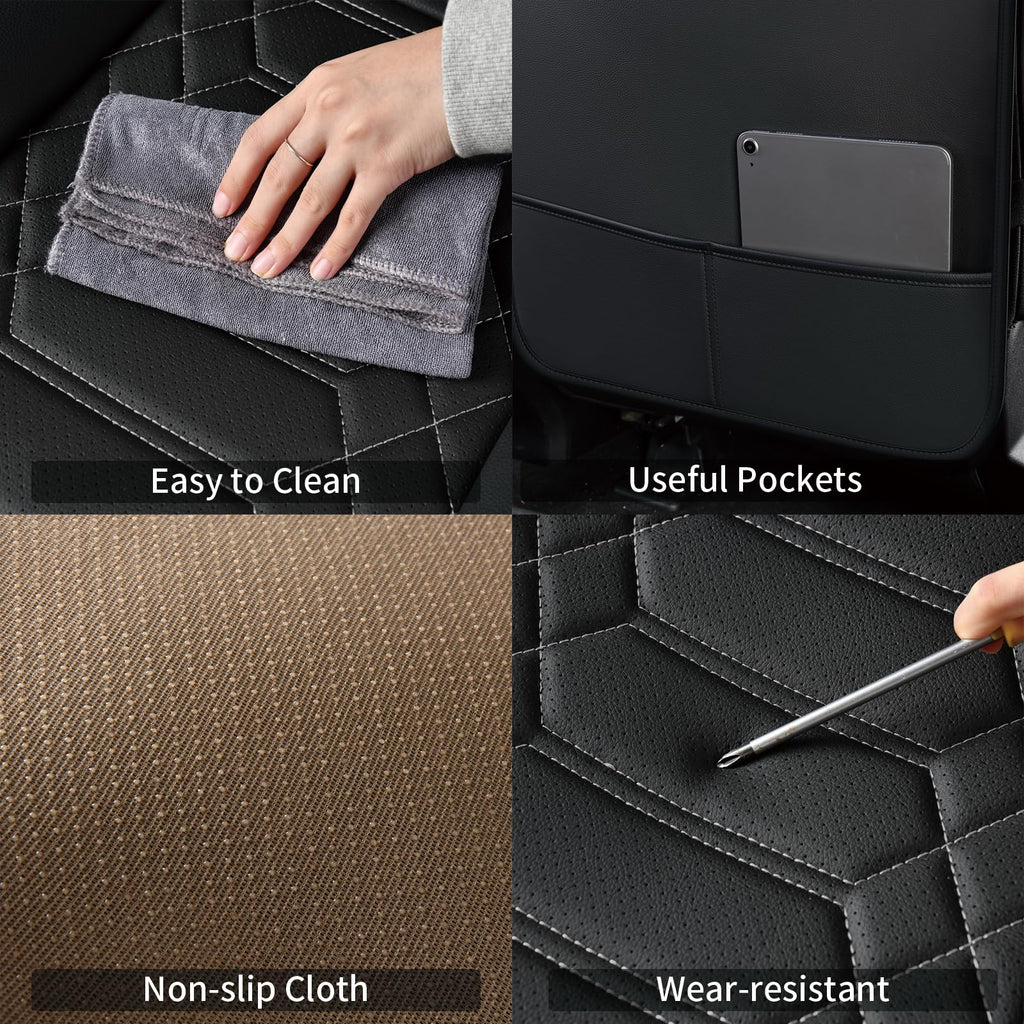 RISINGSTAR Silverado Sierra Front Seat Covers Faux Leather, Fit for 2007-2026 Chevy Silverado GMC Sierra 1500/2500HD/3500HD Crew Double Regular Cab(Front Pair, Black 2 pcs)