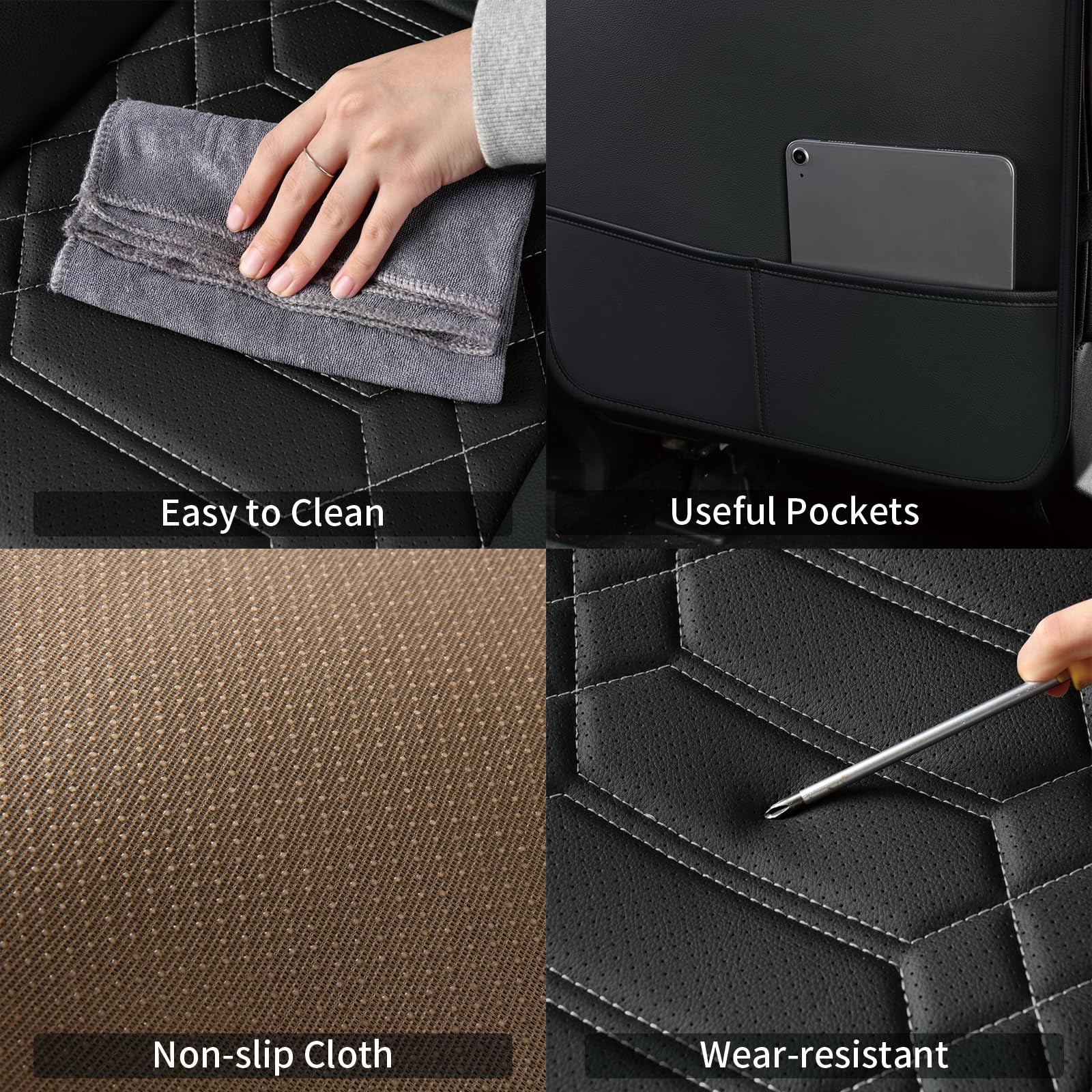 RISINGSTAR Silverado Sierra Front Seat Covers Faux Leather, Fit for 2007-2026 Chevy Silverado GMC Sierra 1500/2500HD/3500HD Crew Double Regular Cab(Front Pair, Black 2 pcs)