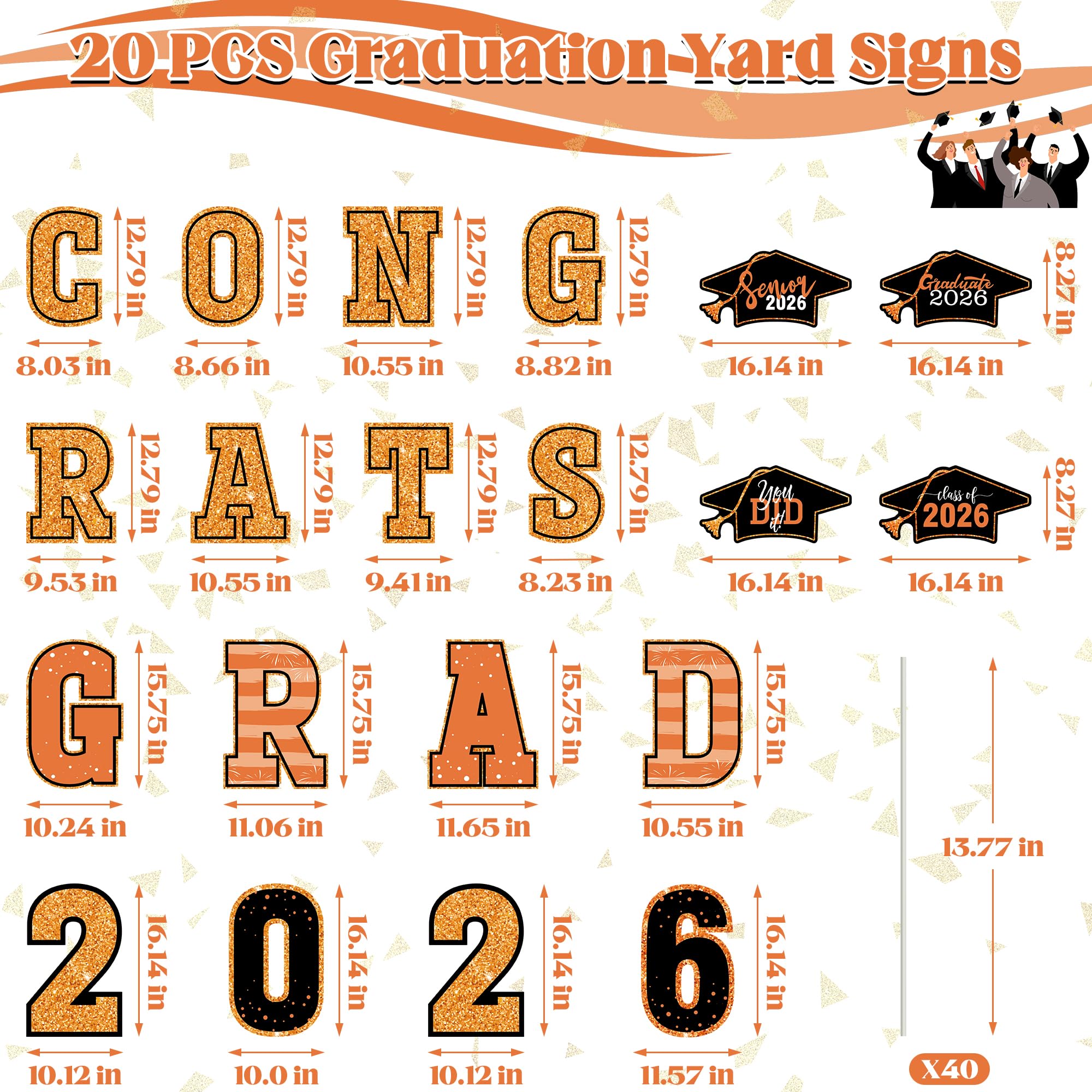 HOVACY 20 PCS Black Gold Graduation Yard Signs Class of 2026 | Black Gold 20 PCS, 40 Stakes, 11.57 x 16.14 in, Corrugated Plastic, Waterproof, Congrats Grad Sign, Graduation Sign