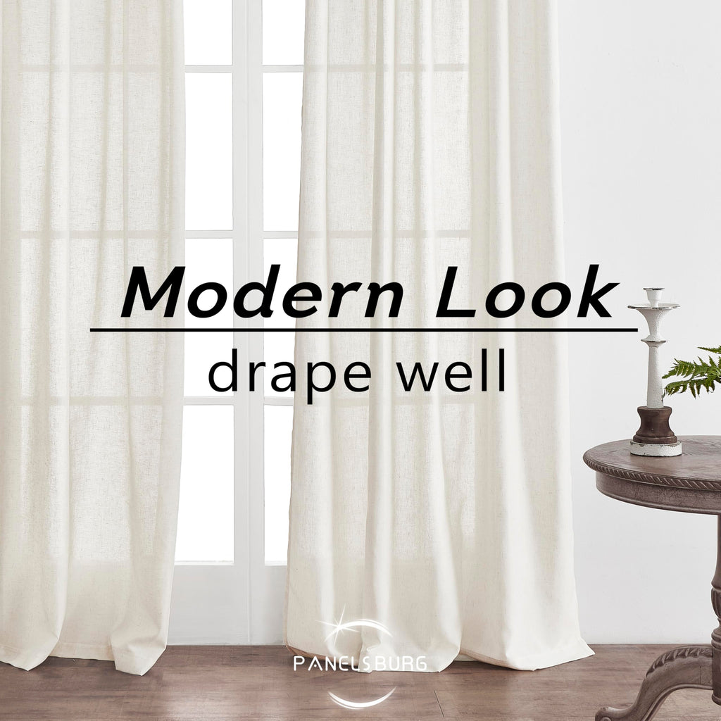 Black Linen Cotton Blend Sheer Curtains, Moody Light Filtering Drapes for Dark Academia Inspired Study Bedroom Living Room, 84 Inch Long 2 Panels Set