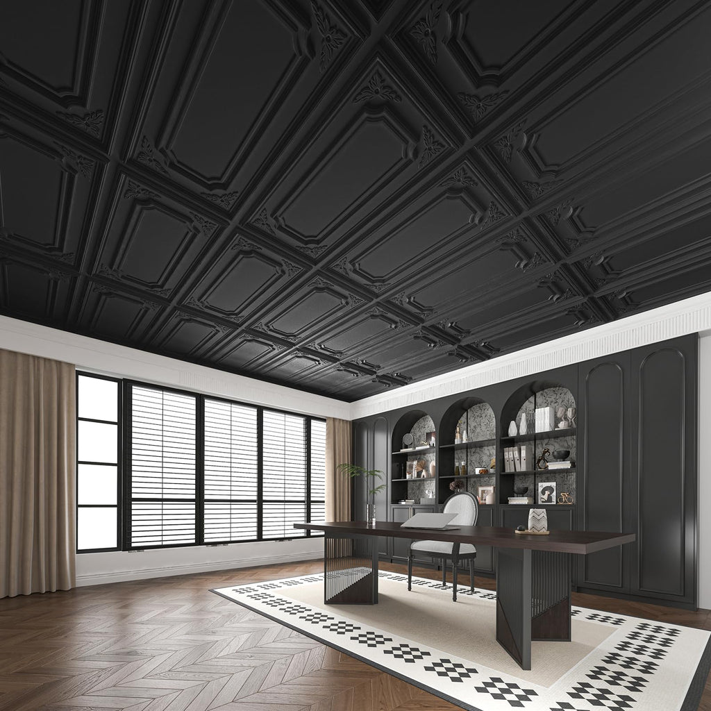 Art3dwallpanels 12 Pack Drop Ceiling Tiles, 2x4 Ft PVC Decorative 3D Wall Panel, Glue Up Ceiling Covering Panels for Basement Kitchen Bathroom, 24x48 Inch, Cover 96 Sq. Ft, White