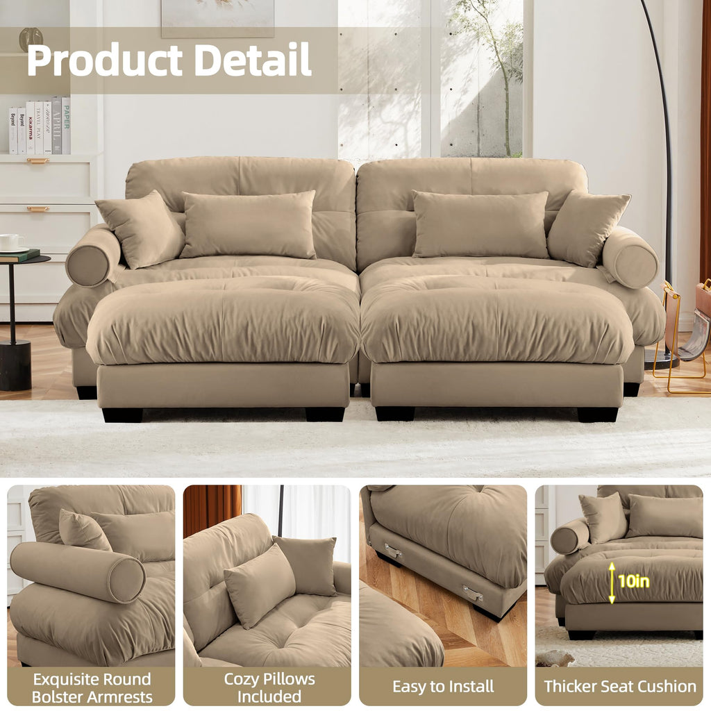 Modular Sectional Sofa, Comfy Cloud Couch Oversized Loveseat, Sectional Couches for Living Room, Modern Chenille Couch for Bedroom, Sleeper Deep Seat Sofa with Throw Pillows, Blue