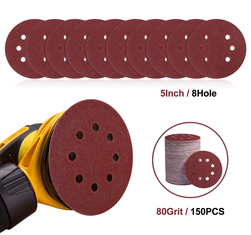 S SATC 72 PCS 5 Inch 8 Hole Hook and Loop Adhesive Sanding Discs Sandpaper for Random Orbital Sander 40 60 80 120 180 240 320 Grits