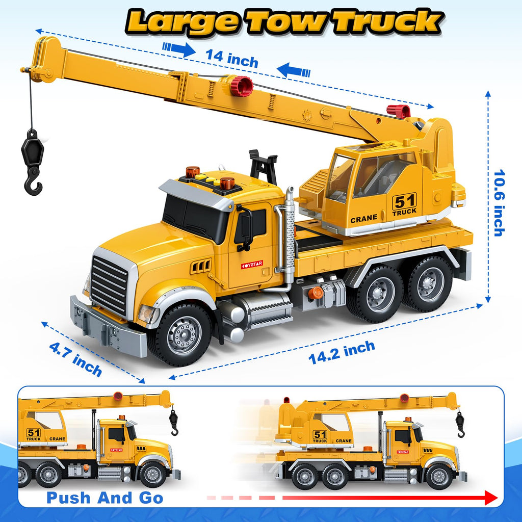 Bstoyder Kids Toys for 3 4 5 6 7 8 Years Old Boys, 15" Crane Truck Toy with Lights, Sounds, Toddler Friction Powered Truck Vehicle Toy for Boys Girls Birthday Gifts