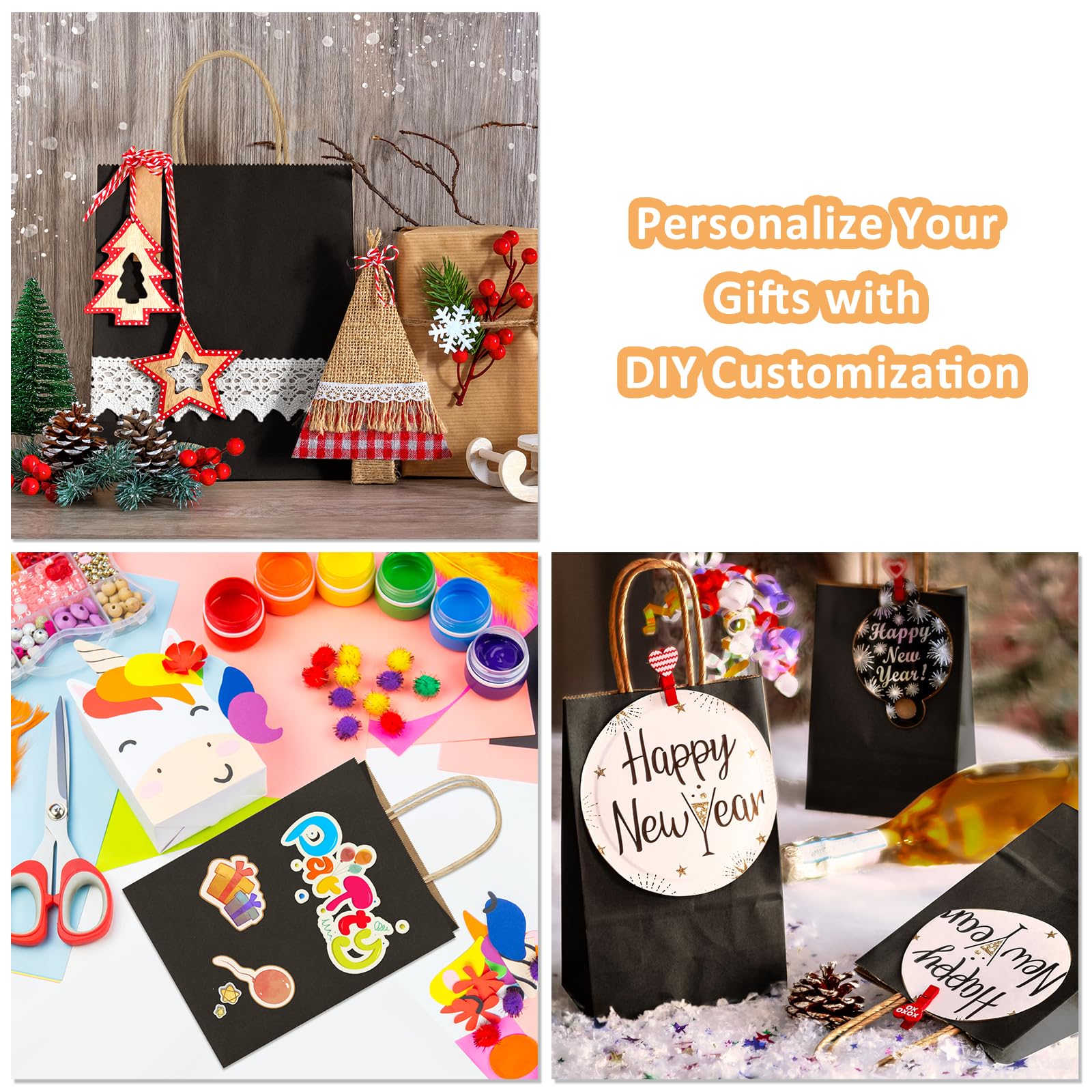 BagDream Gift Bags 100Pcs 5.25x3x8 Small Kraft Paper Gift Bags with Handles Bulk, Black Paper Sacks for Small Business, Retail, Merchandise, Grocery, Wedding Birthday Party favor