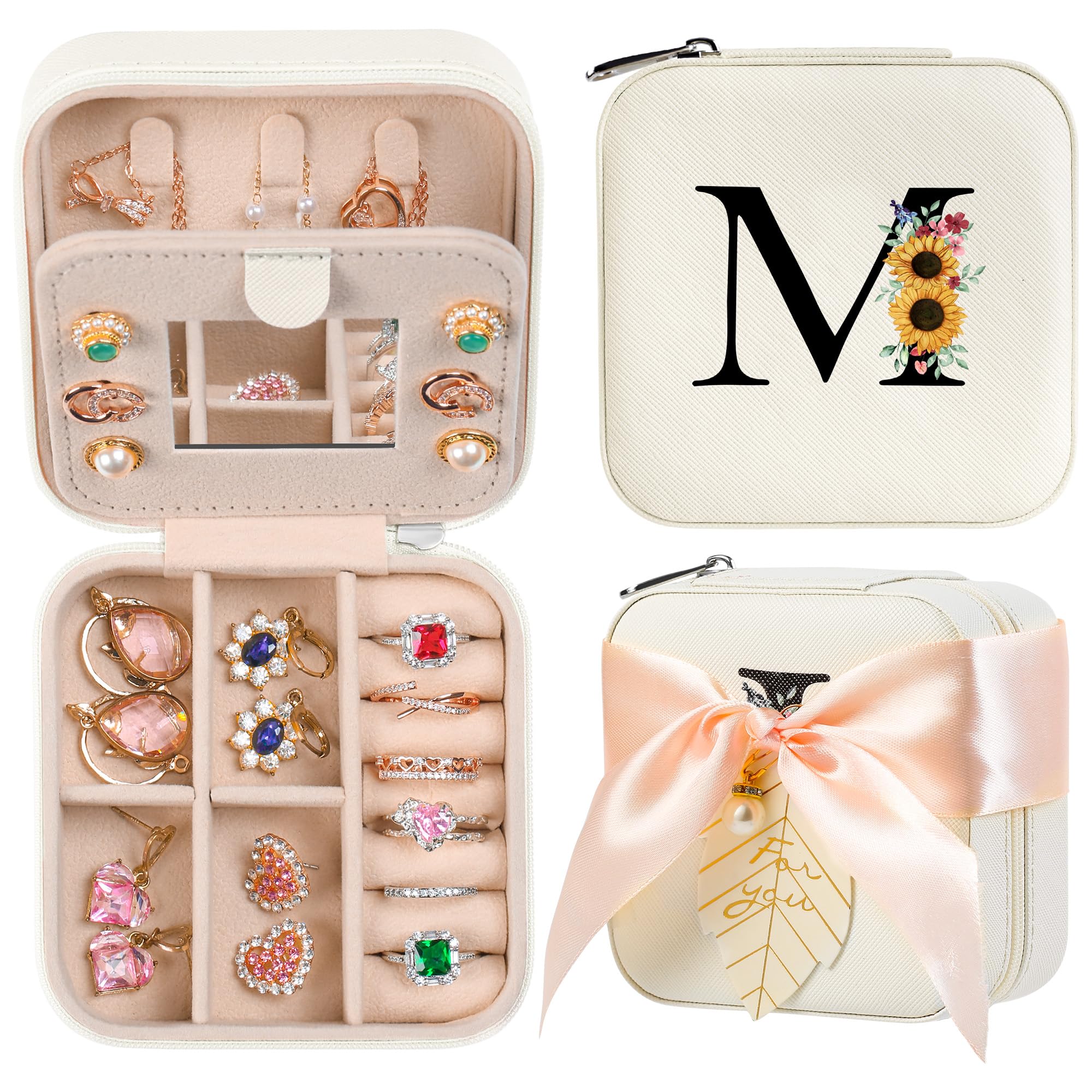 AYGXU Travel Jewelry Box for Women and Girls - Small Case With Initial A-Z - Teacher Gifts