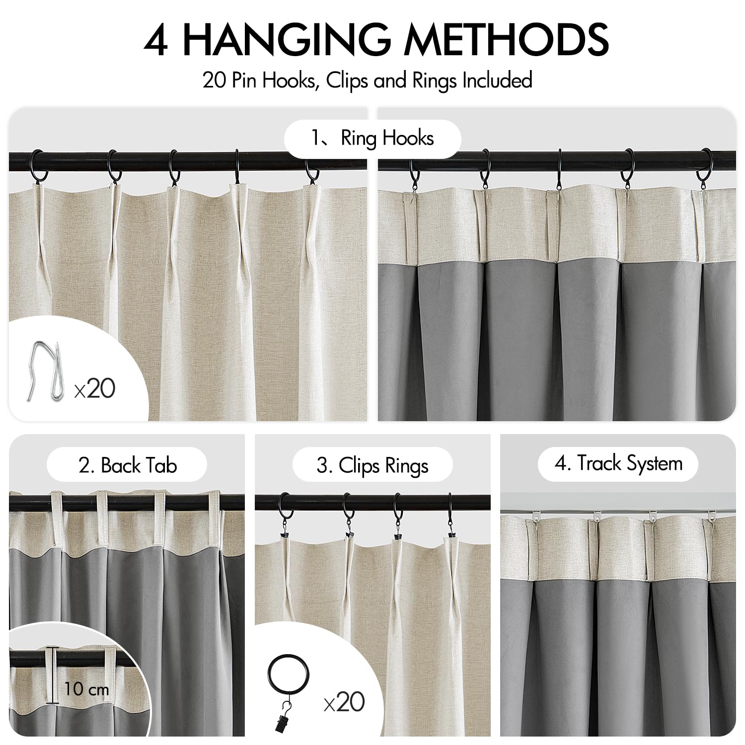 MIULEE Linen Pinch Pleated 100% Blackout Curtains for Bedroom 84 Inch Long 2 Panels Set- Back Tab Track Beige Thermal Insulated Cream Black Out Triple Pleat Room Darkening Drapes with Hooks, Greige