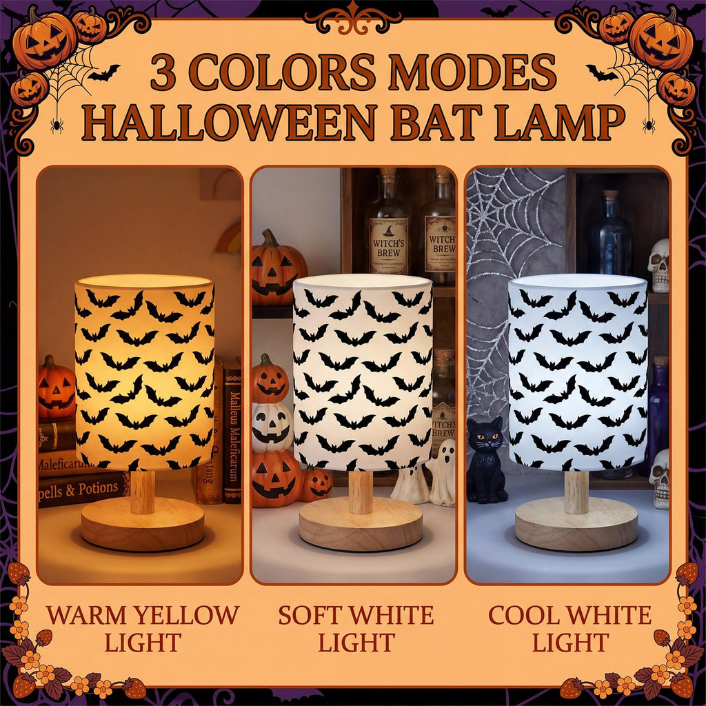 VIHOSE Woodland Animals Kids Table Lamp for Bedroom Kids Bedside Lamp with Linen Wooden Nightstand Cartoon Nursery Lampshade for Girls Boys Living Room